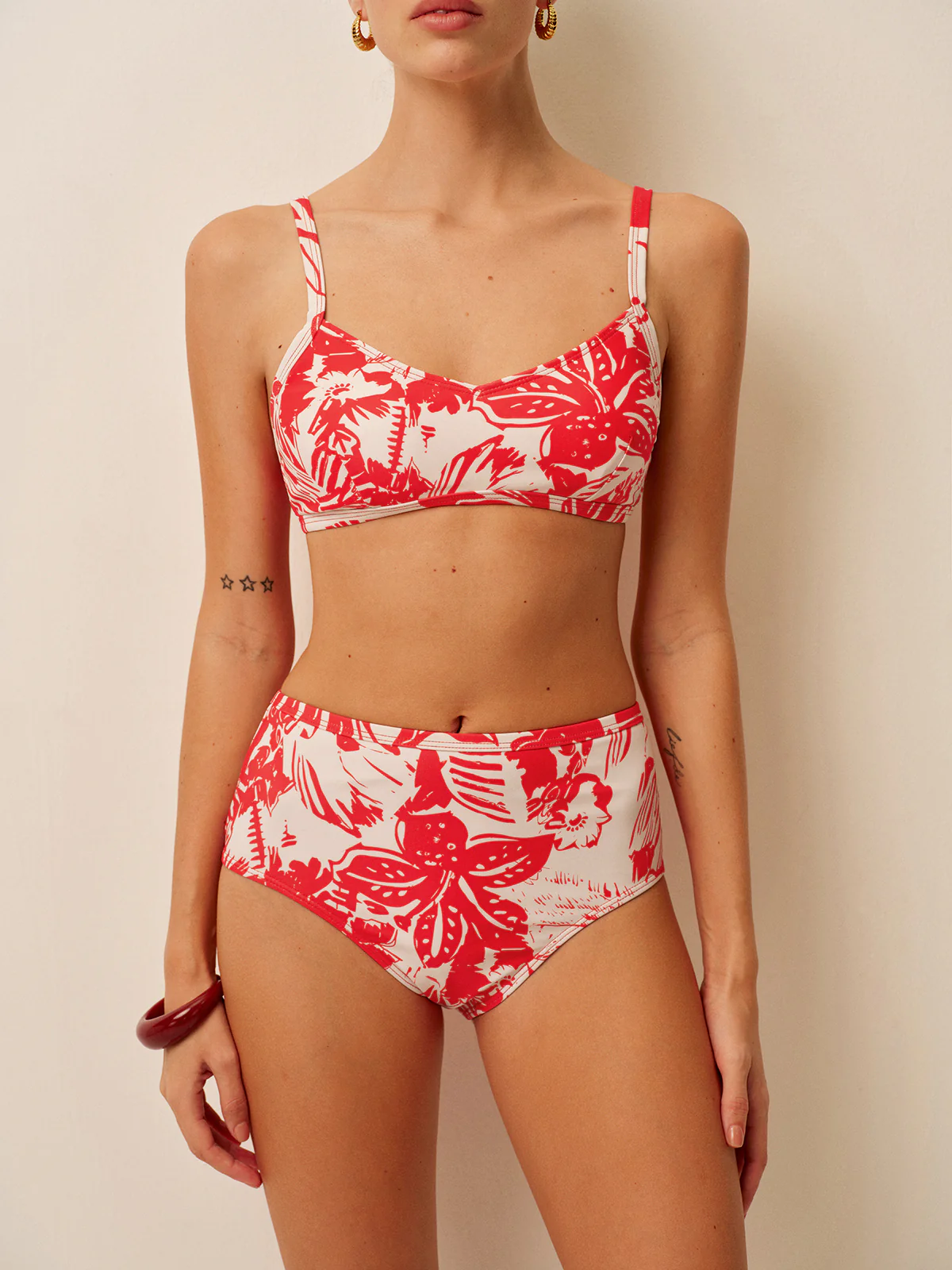Tropical Print Metal Clasp Bikini Set - Remutear