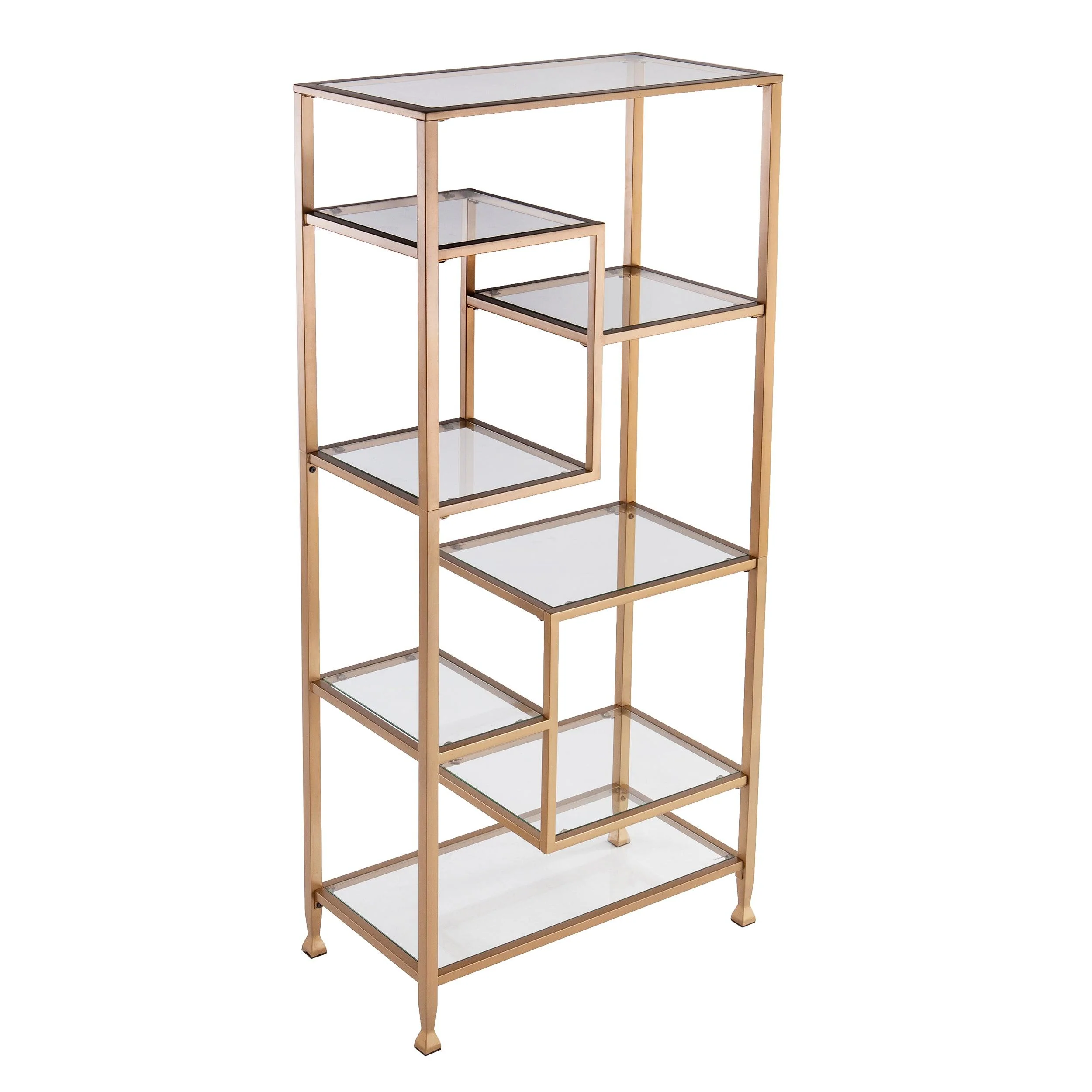 Jaymes Metal/Glass Asymmetrical Étagère/Bookcase - Gold - Remutear