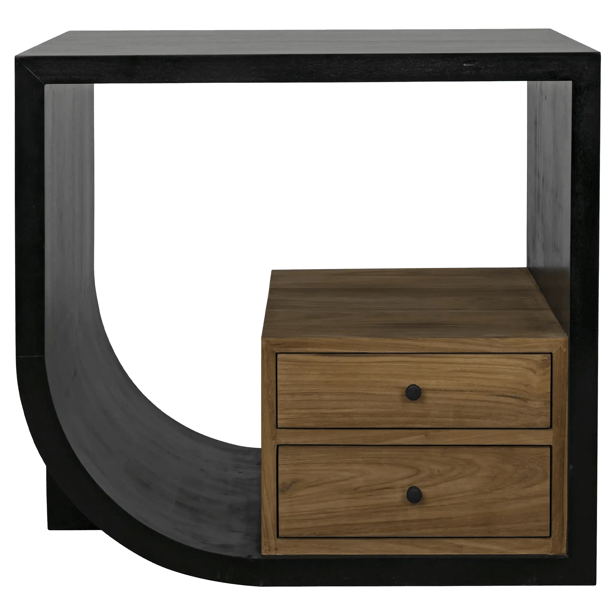 Burton Side Table, Left, Hand Rubbed Black and Teak - Remutear