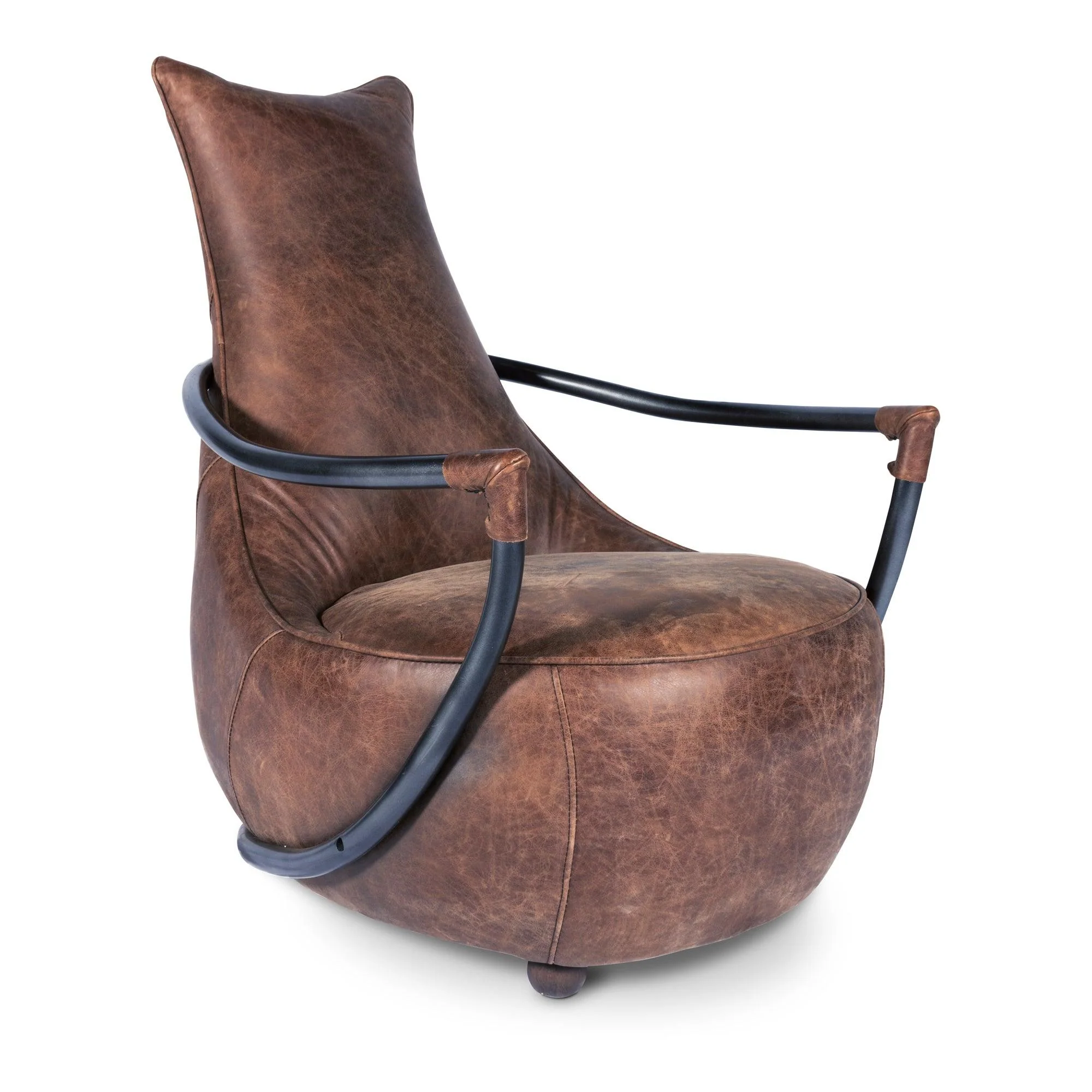 Carlisle Club Chair Grazed Brown Leather - Remutear
