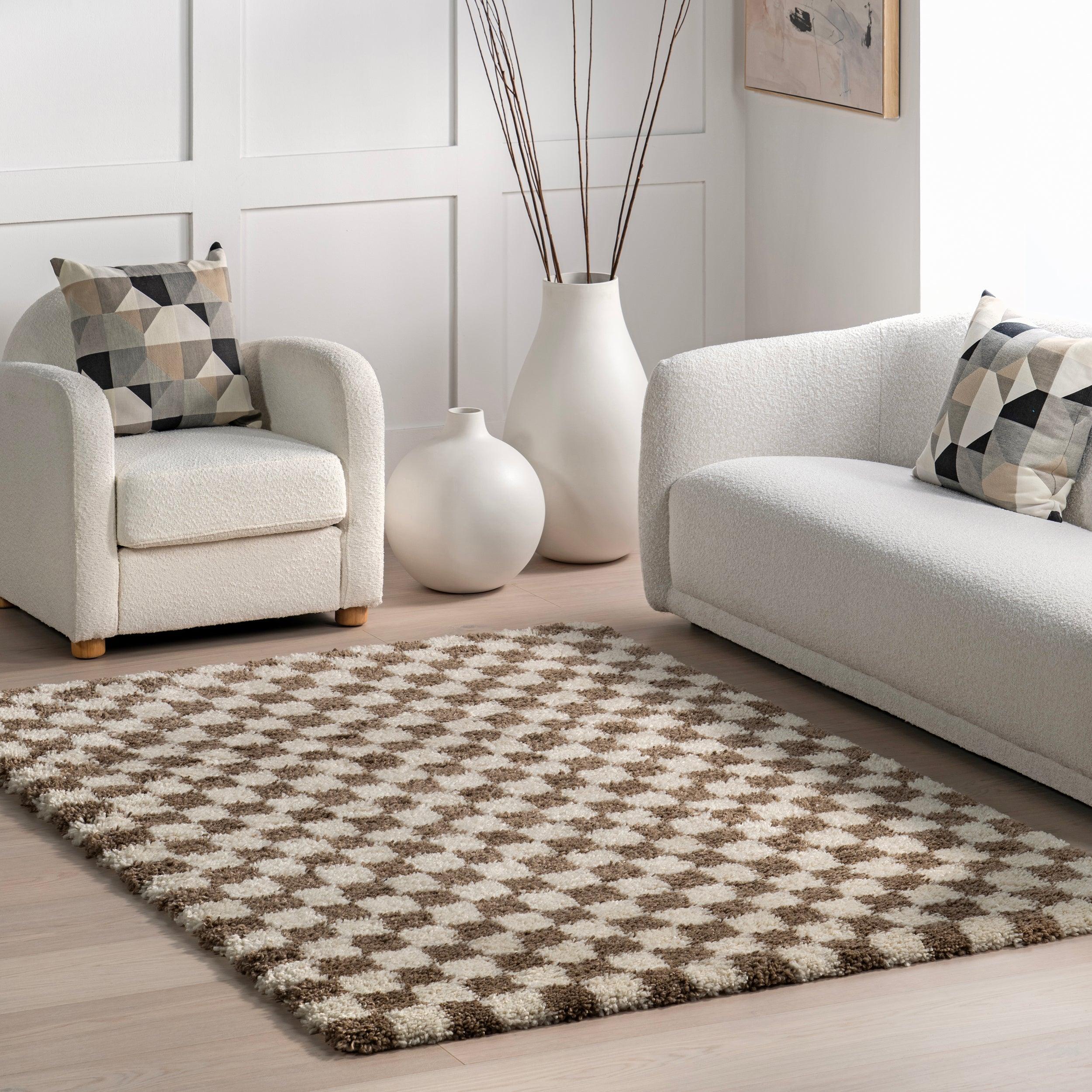 Adelaide Mid-Century Checkered Shag Area Rug - Remutear