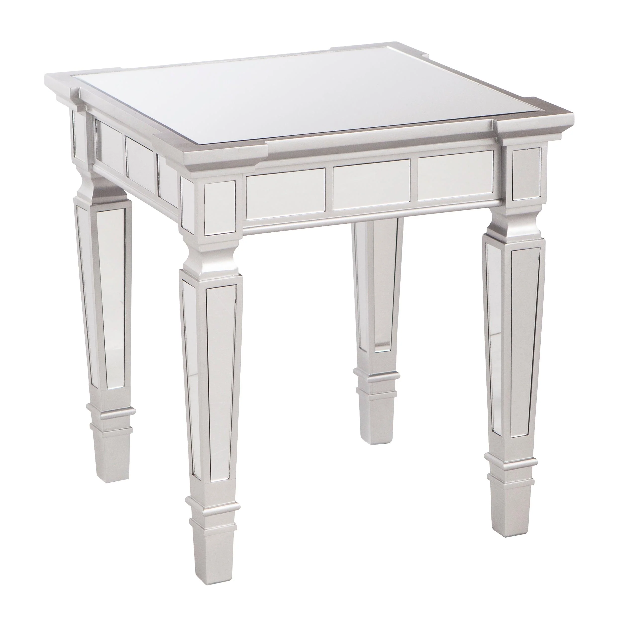 Glenview Glam Mirrored Square End Table - Matte Silver - Remutear