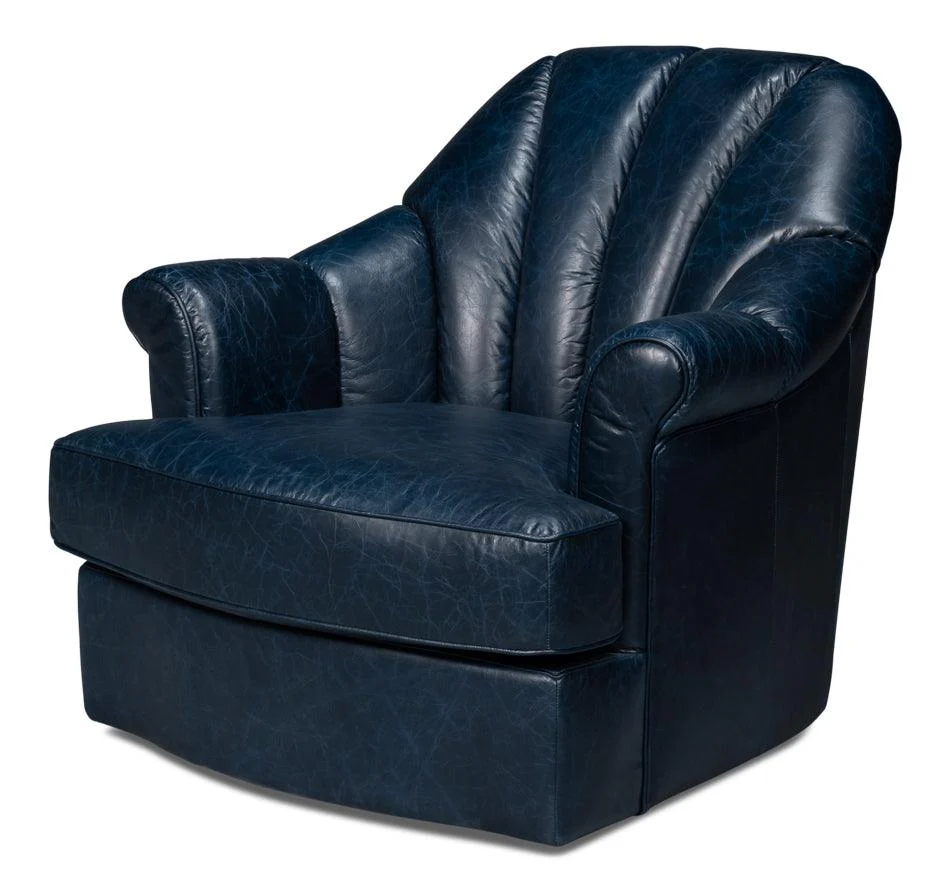 Scoth Swivel Chair In Distilled Lthr Blu - Remutear