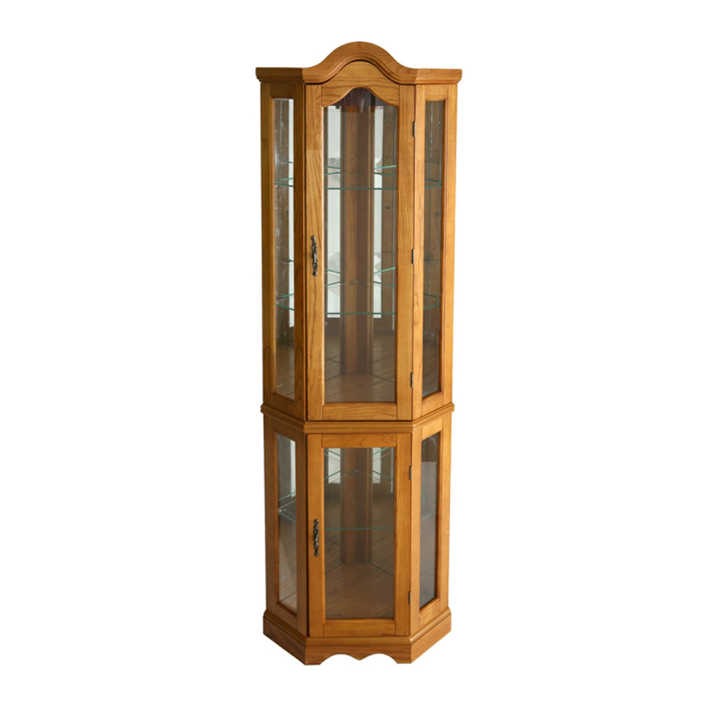 Canterdale Lighted Corner Curio Cabinet - Golden Oak - Remutear