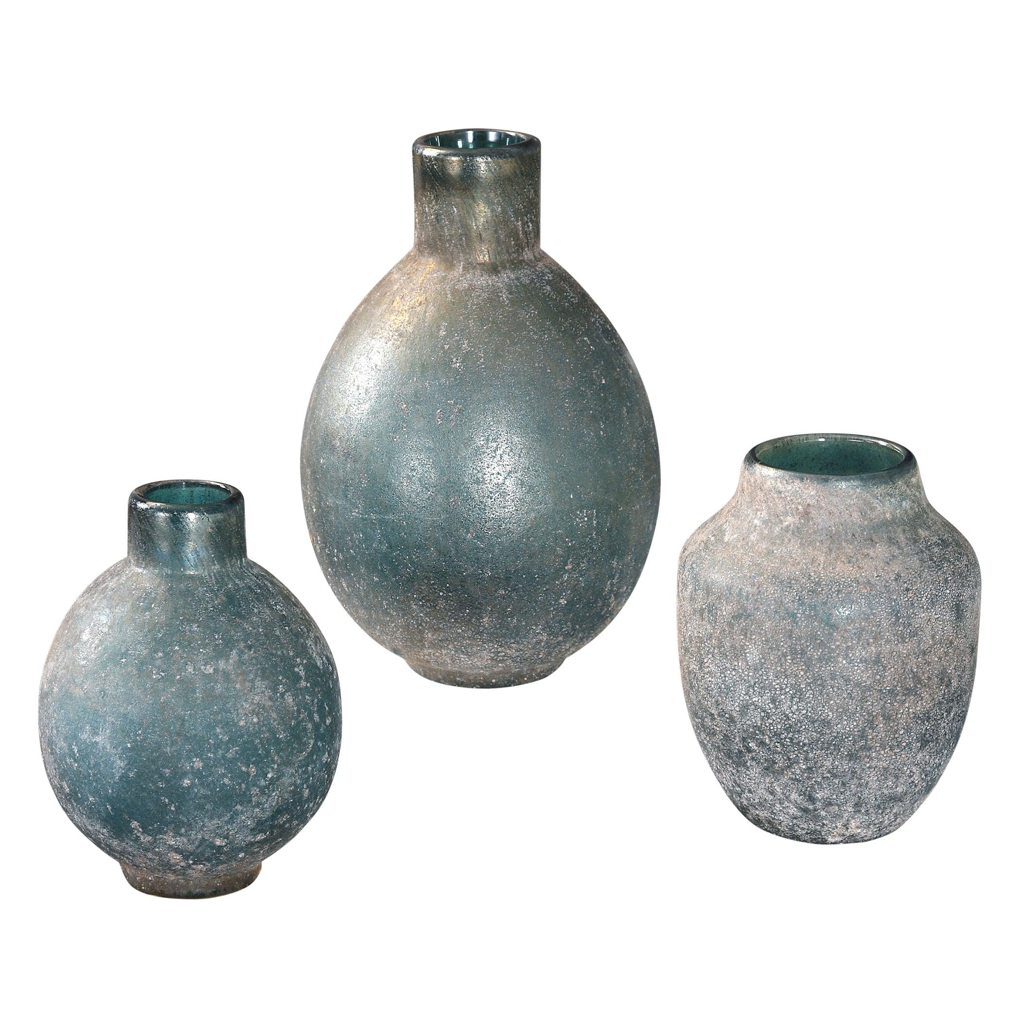 MERCEDE WEATHERED BLUE-GREEN VASES SET OF 3 - Remutear