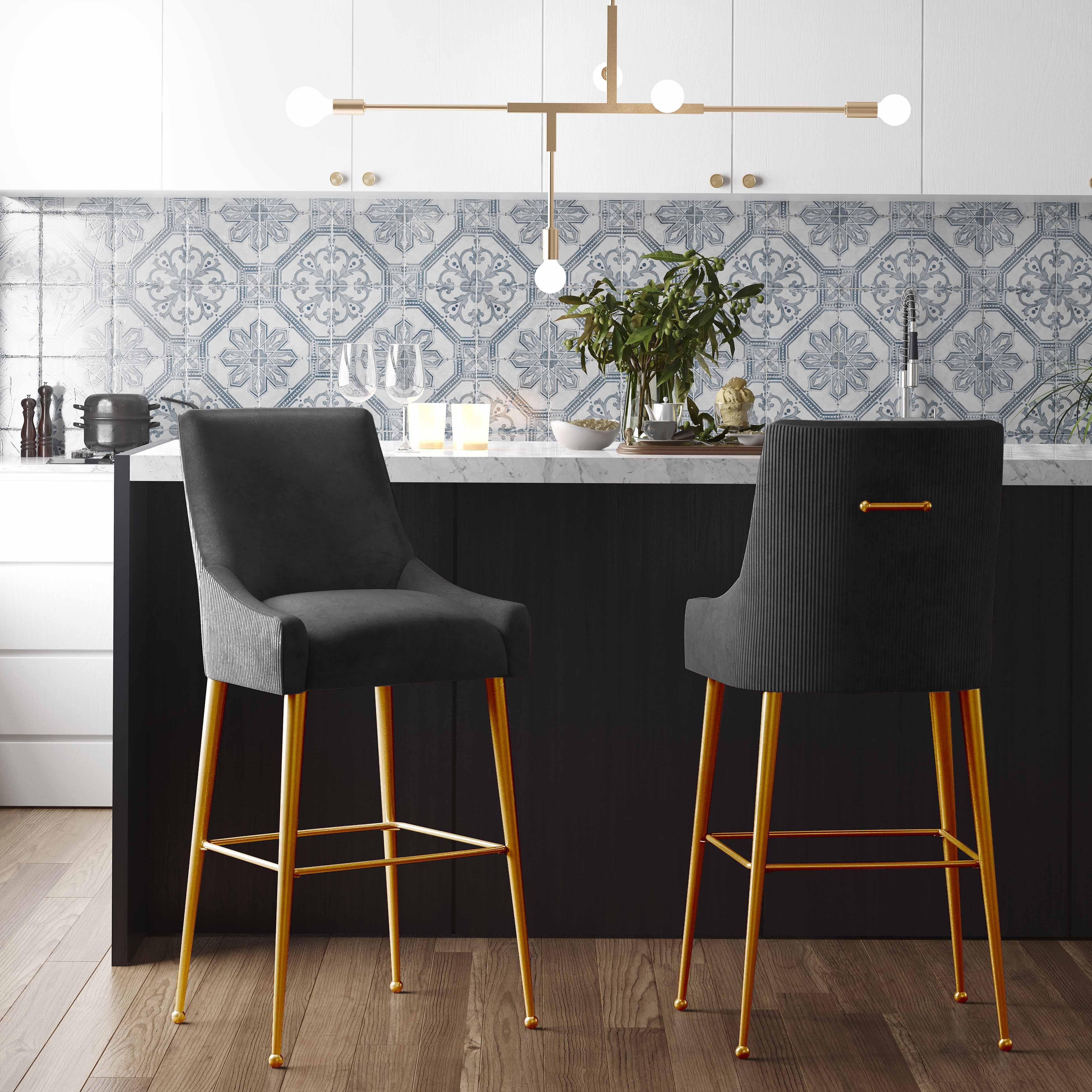 Beatrix Pleated Black Velvet Counter Stool - Remutear