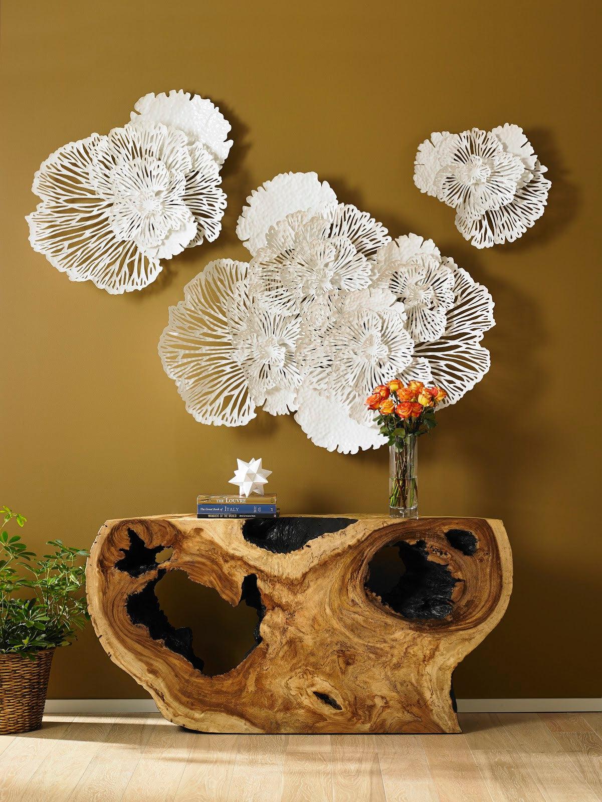 Flower Wall Art, Small, White, Metal - Remutear