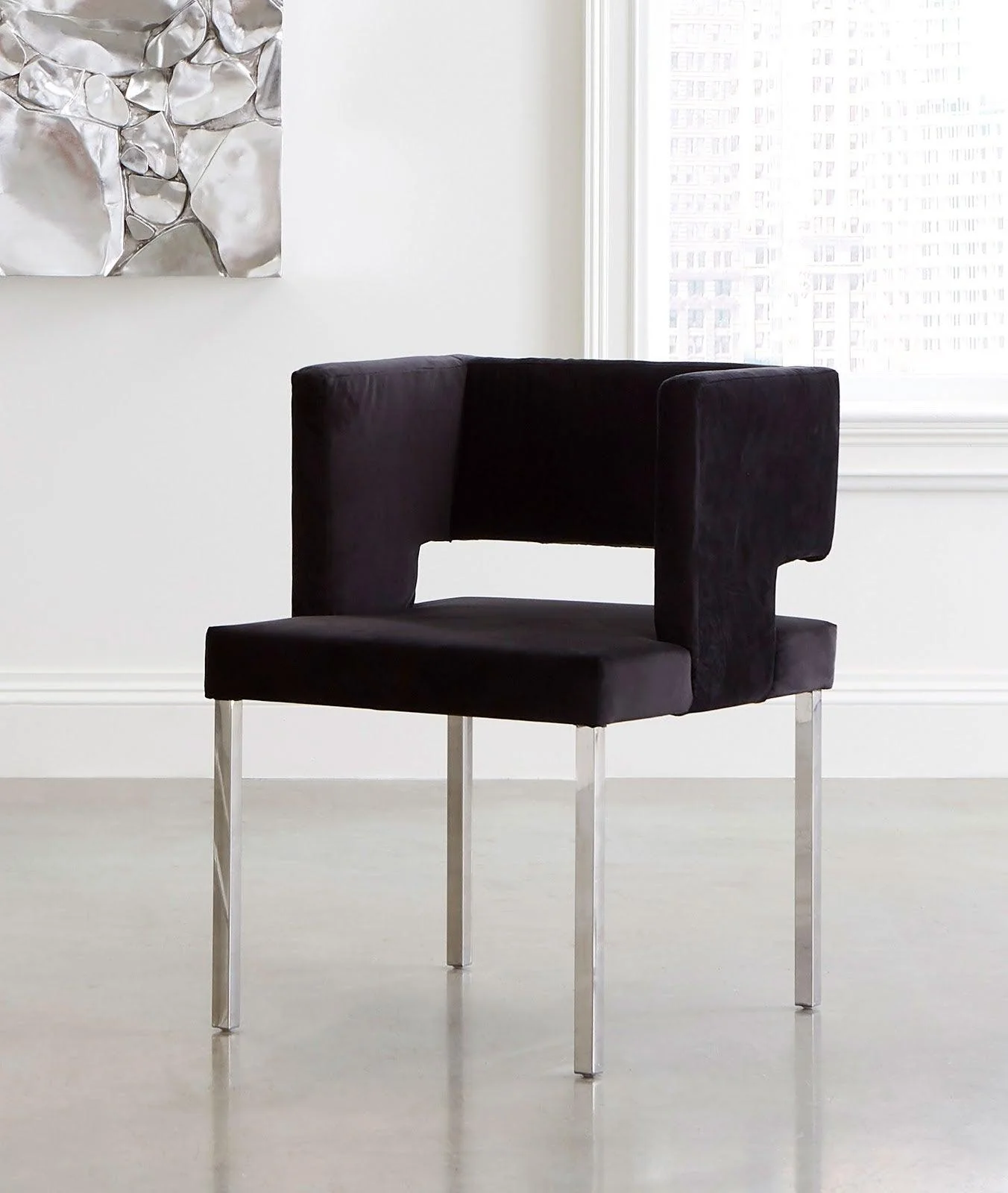 Raffia Dining Chair, Black, Stainless Steel Legs - Remutear
