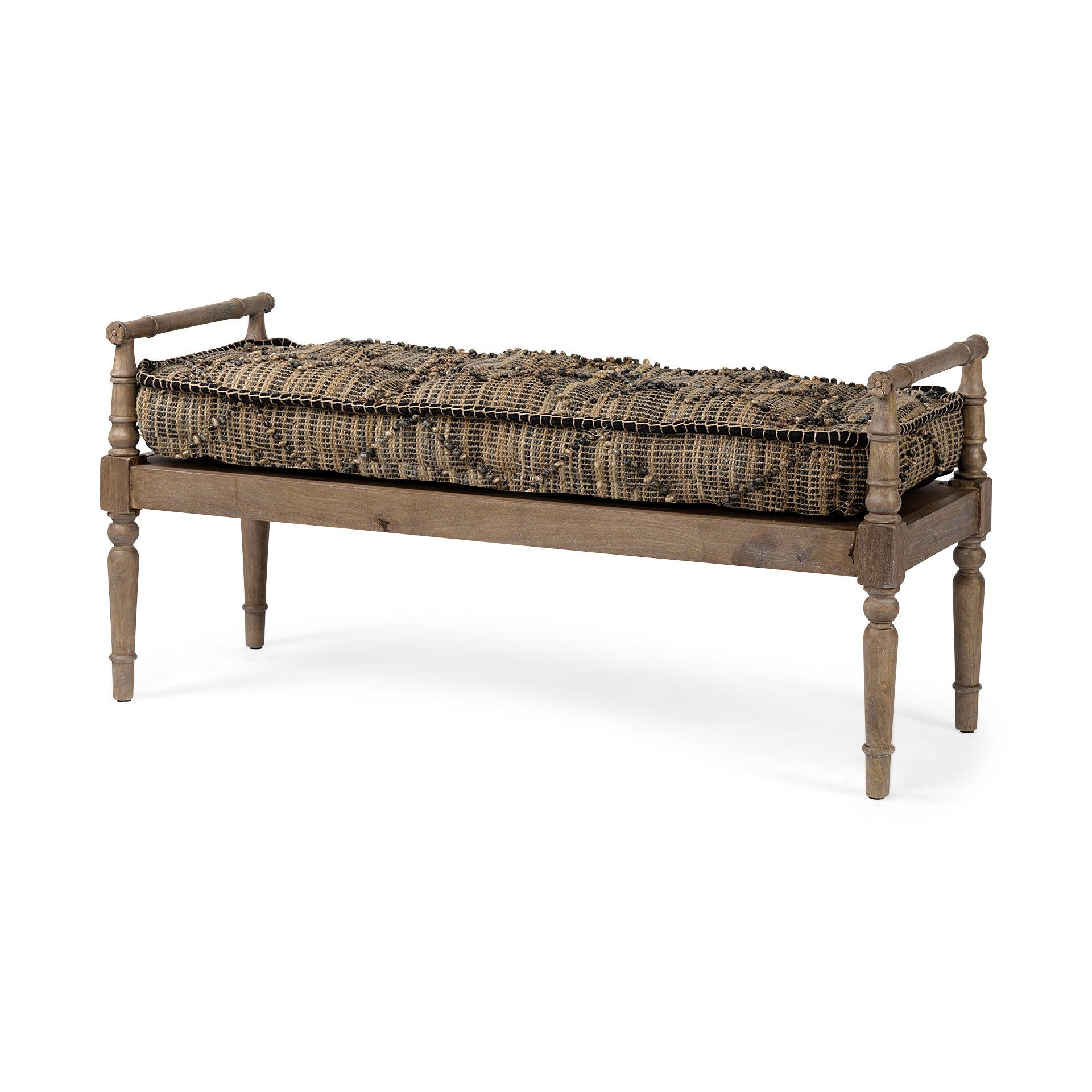 Fullerton II 57L x 21W Jute Patterned Top W/Brown Wood Base Accent Bench - Remutear