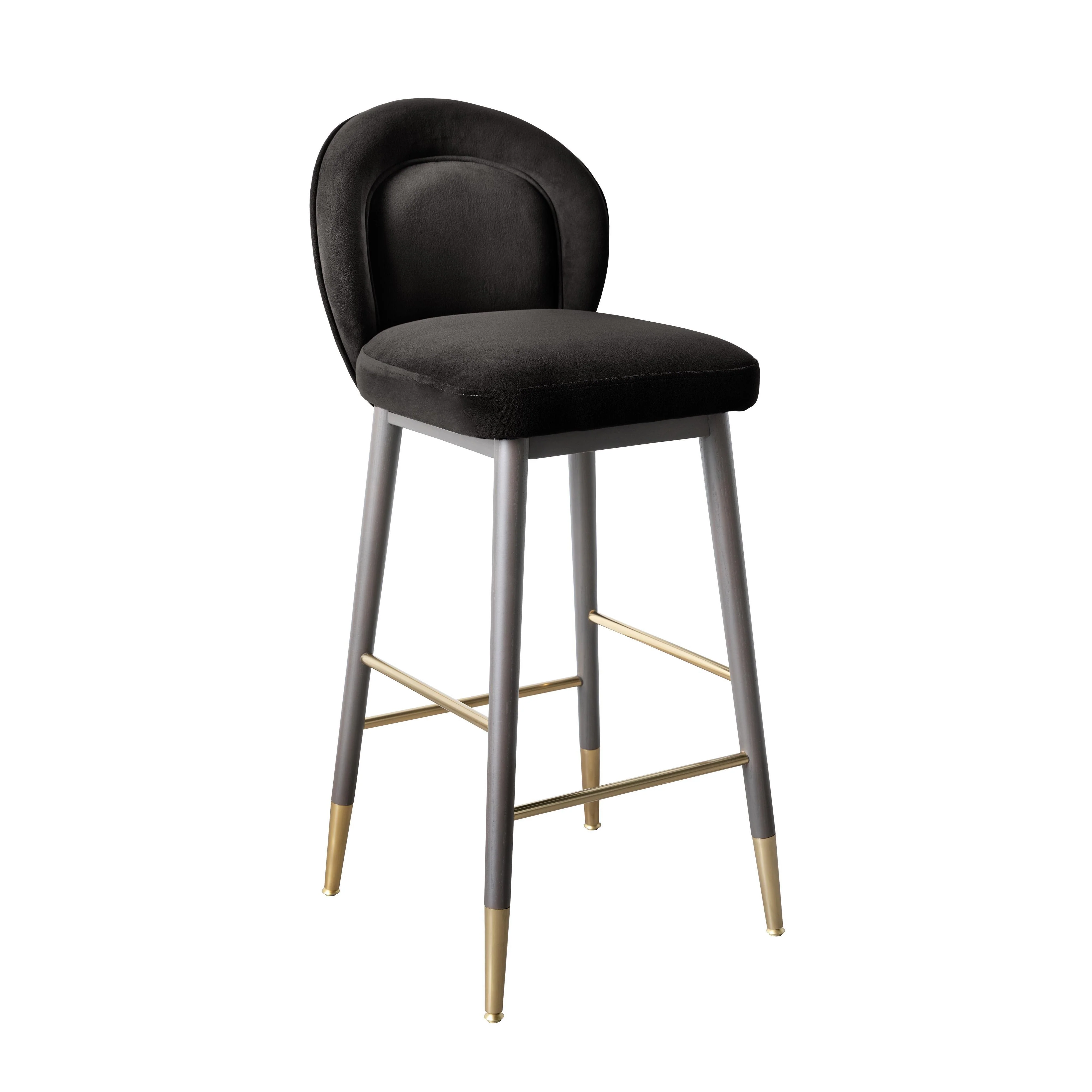 Hailey Charcoal Grey Velvet Barstool - Remutear