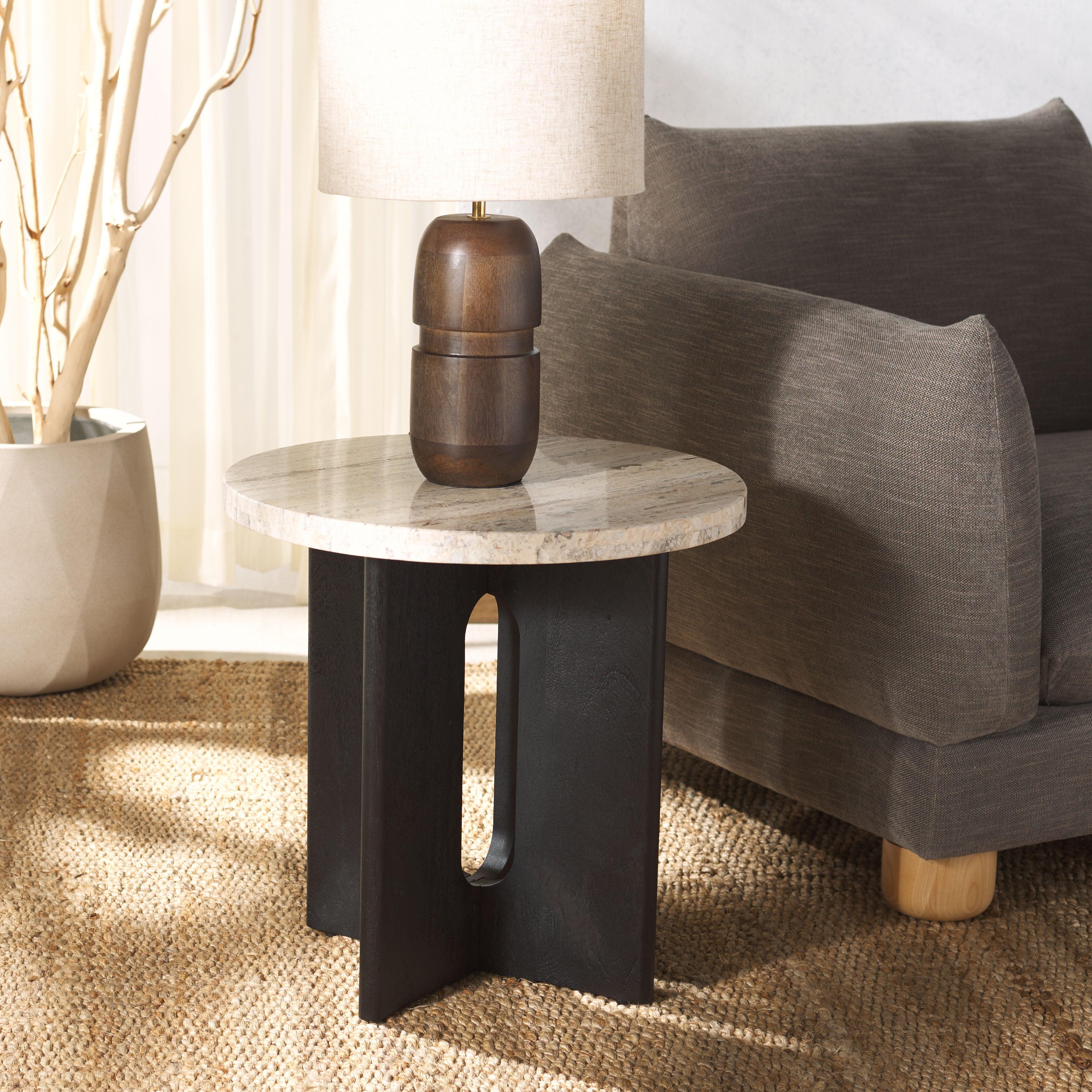 Shayna Travertine Accent Table - Remutear