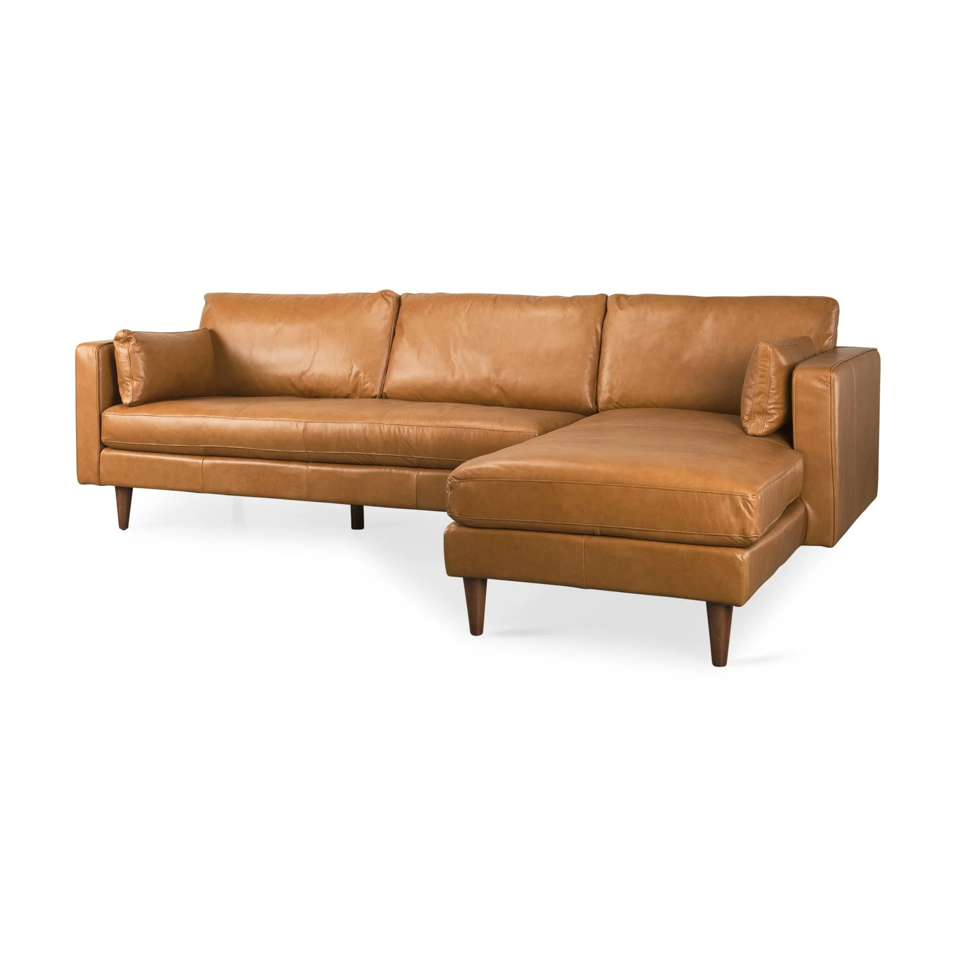 Elton 111.4L x 68.1W x 34.3H Tan Leather Right Chaise Sectional - Remutear