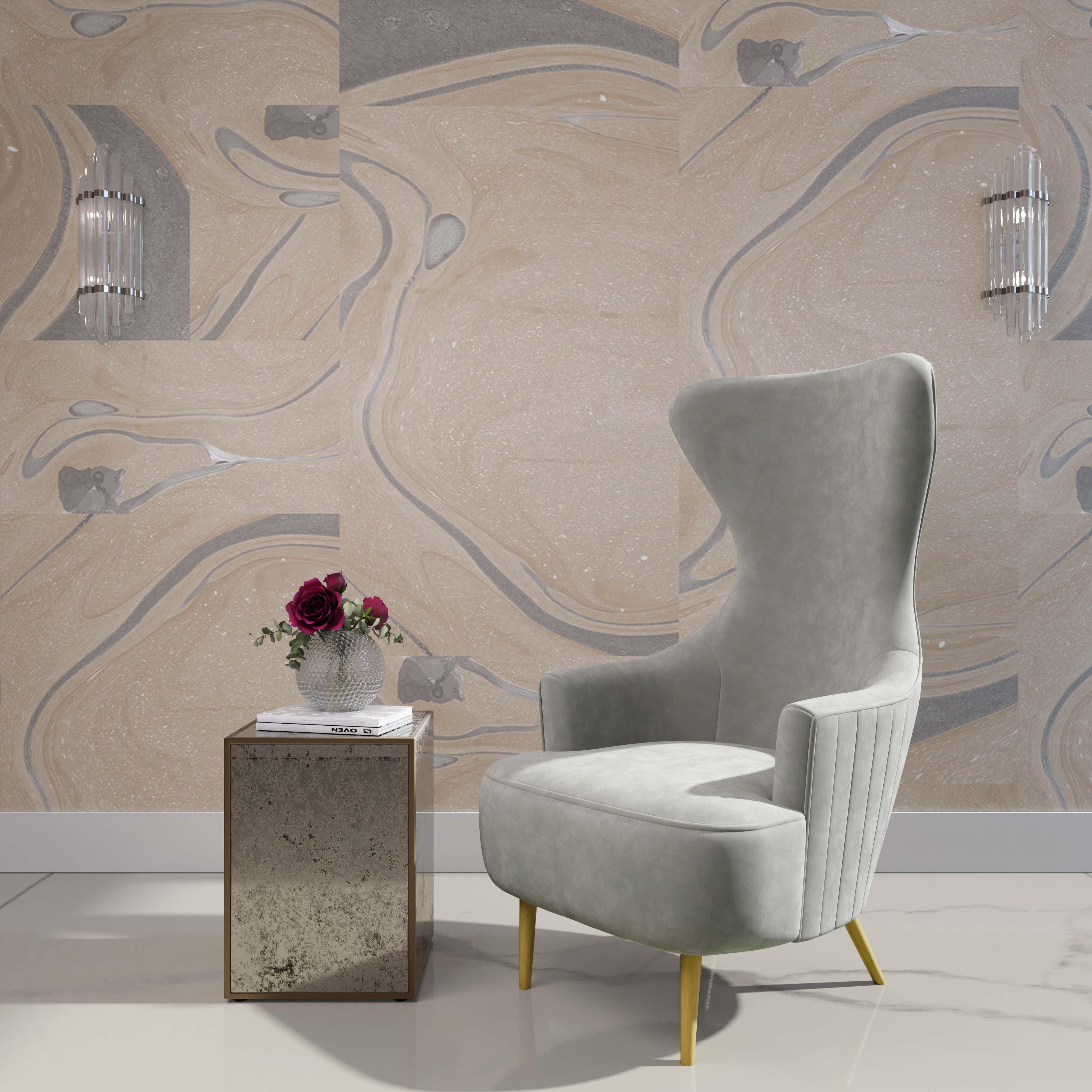 Julia Grey Velvet Channel Tufted Wingback Chair - Remutear