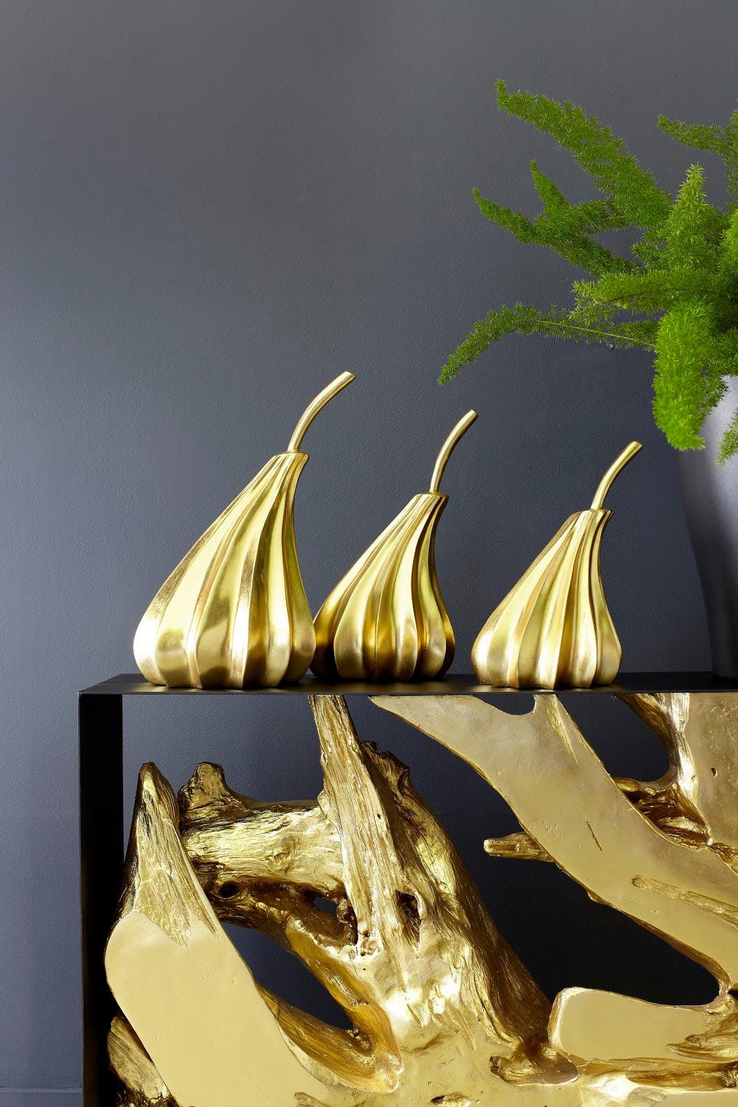 Hand Dipped Pears Set of 3, Gold Leaf - Remutear