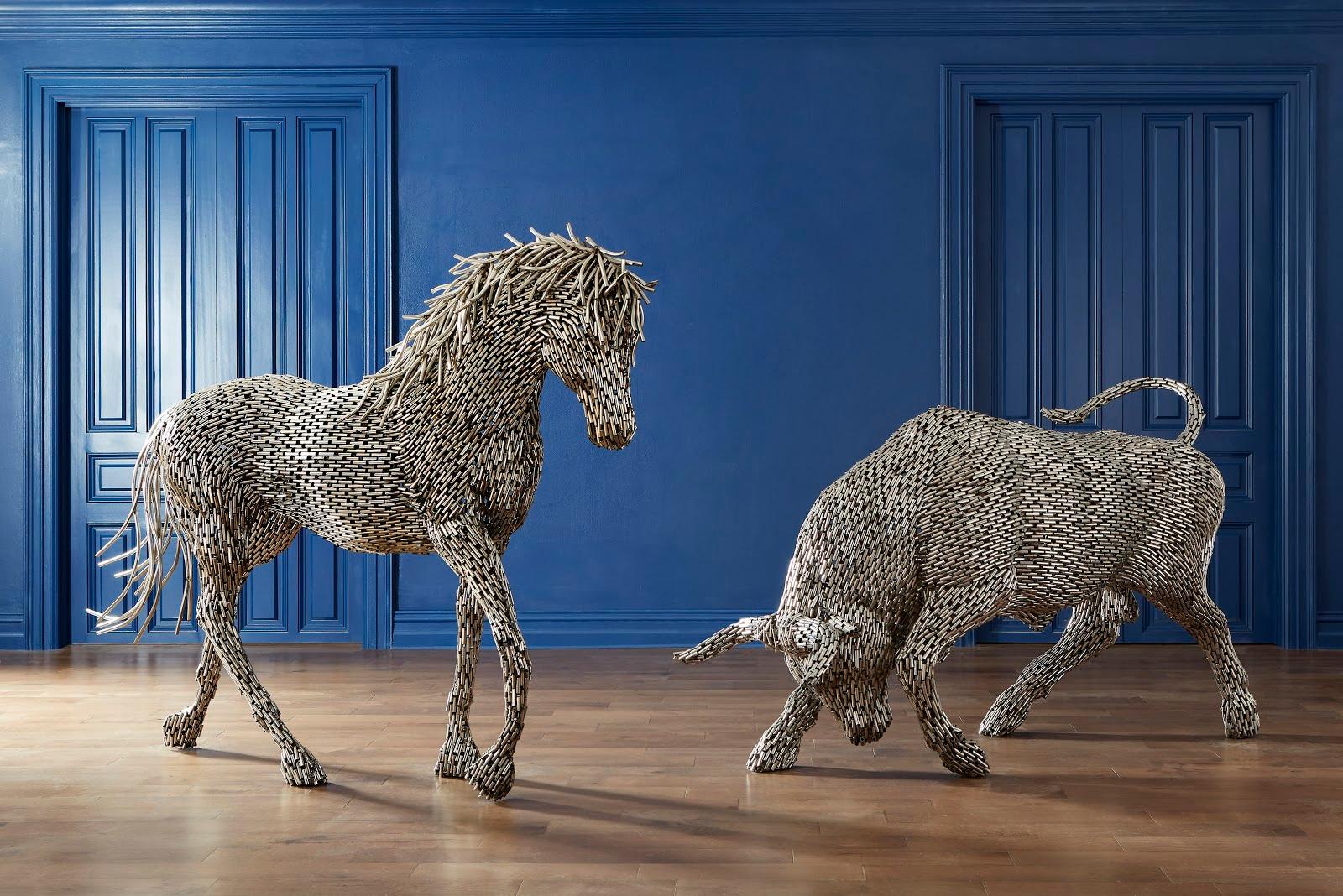 Horse Pipe Sculpture, Walking, Stainless Steel - Remutear
