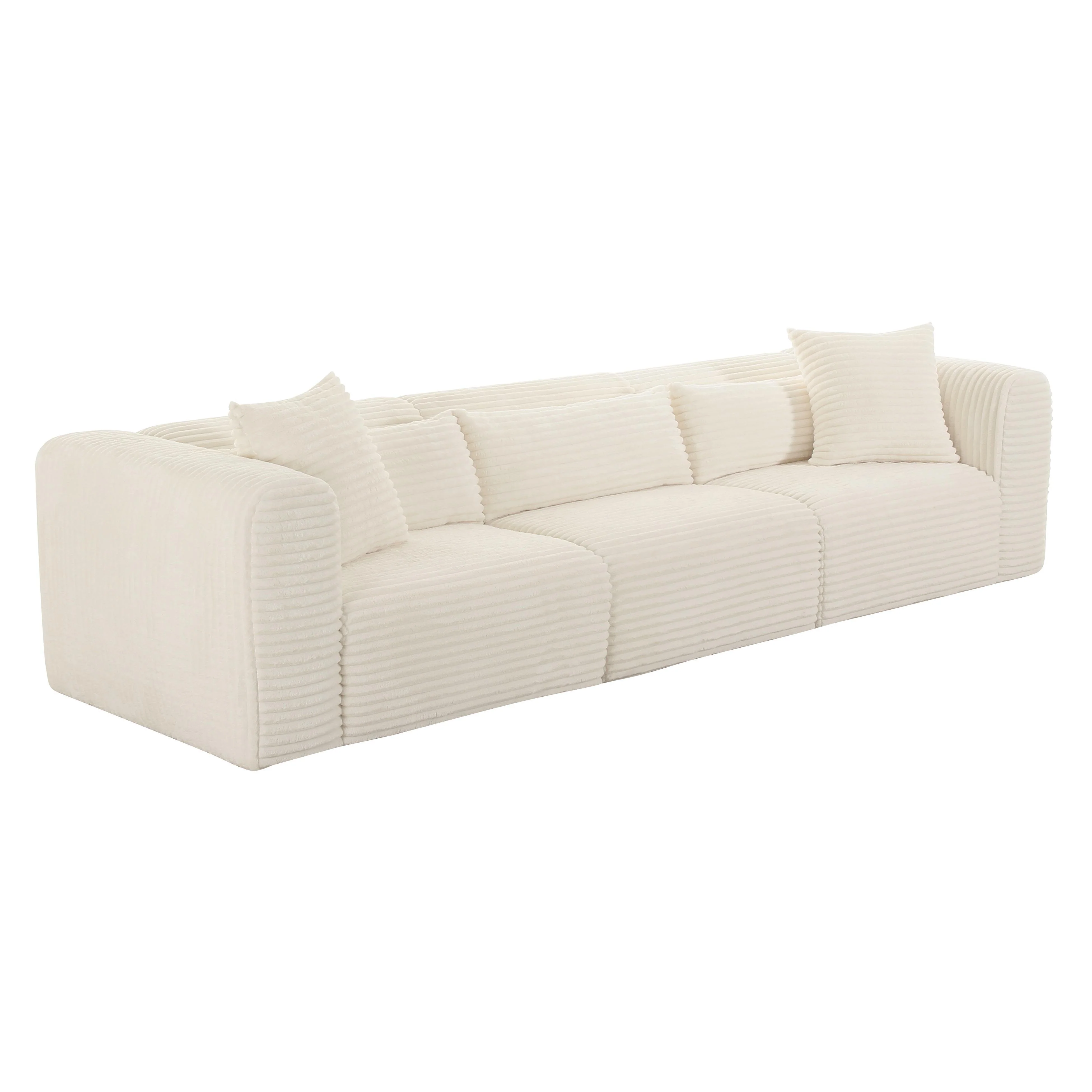 Tarra Fluffy Oversized Cream Corduroy Modular Sofa - Remutear