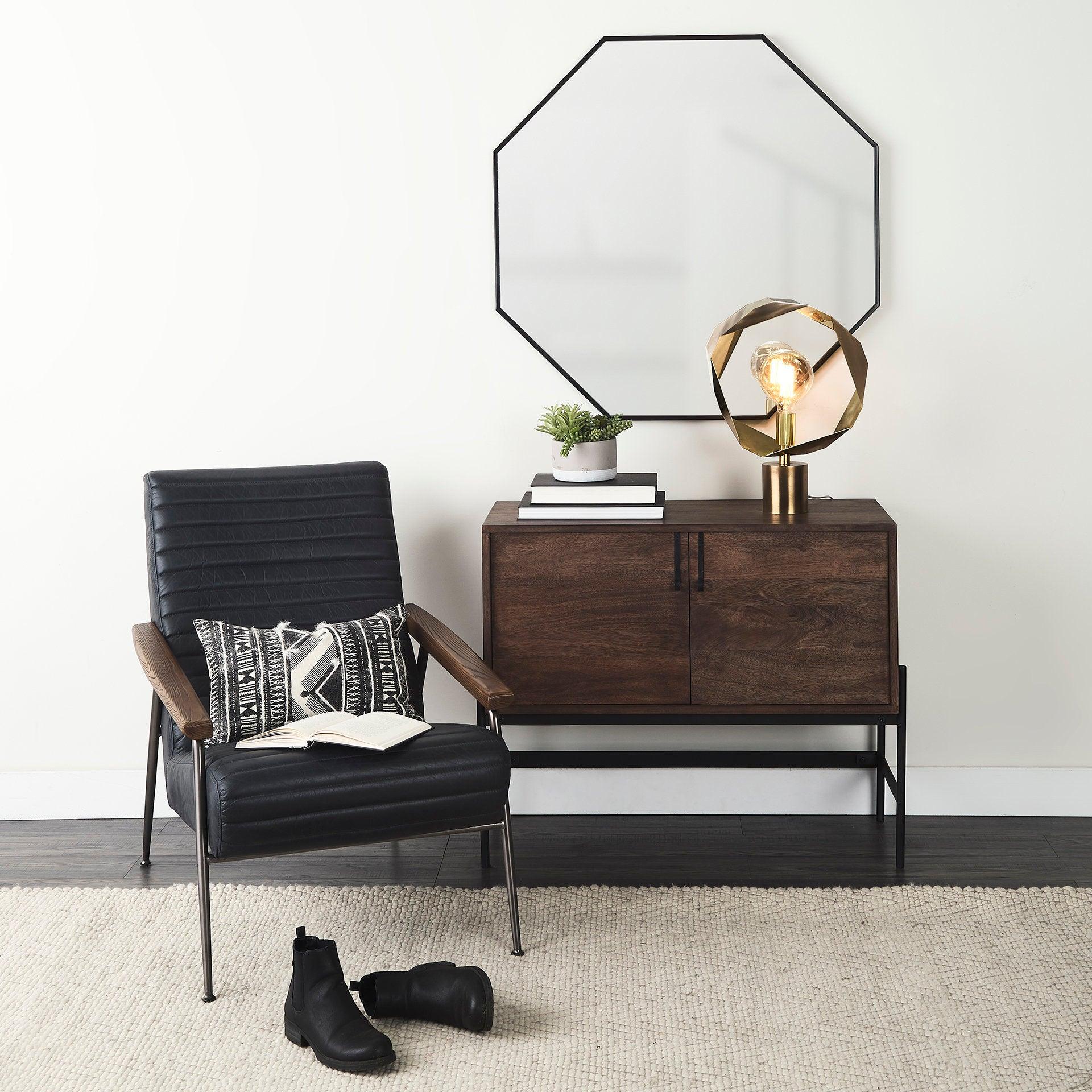 Glenn 38L x 16W x 30H Dark Brown Wood w/ Black Iron Frame, 2 Door Accent Cabinet - Remutear