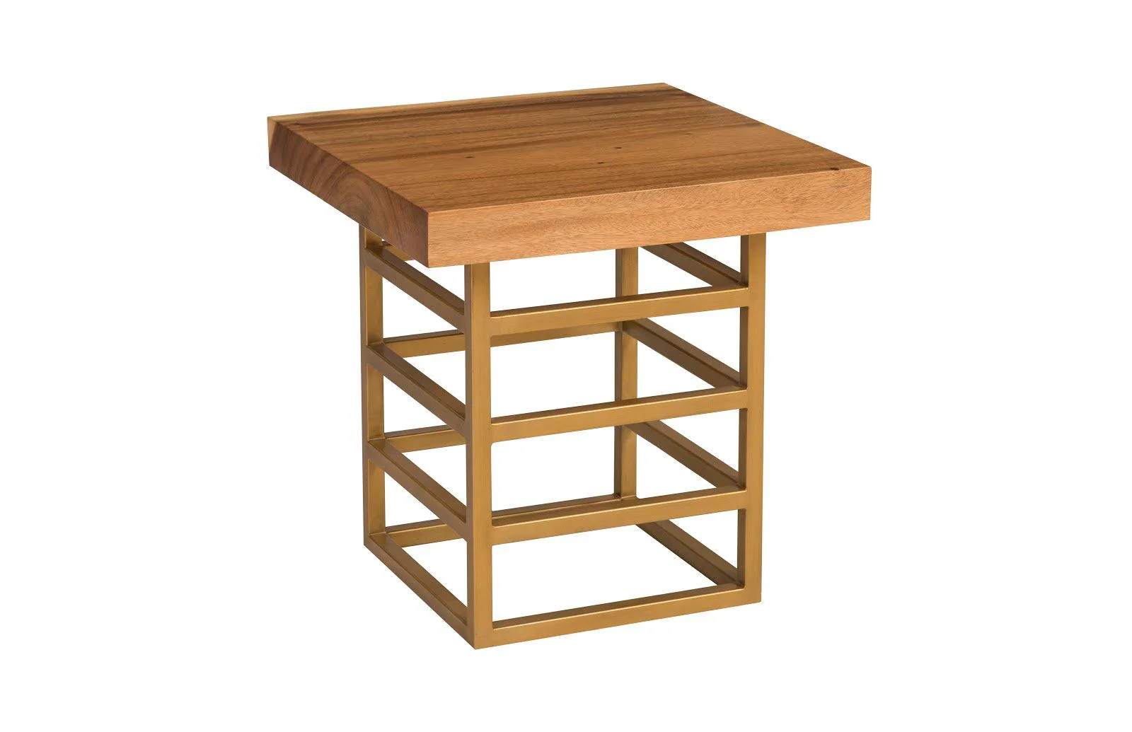 Ladder Side Table, Suar Wood, Natural/Brass Finish - Remutear