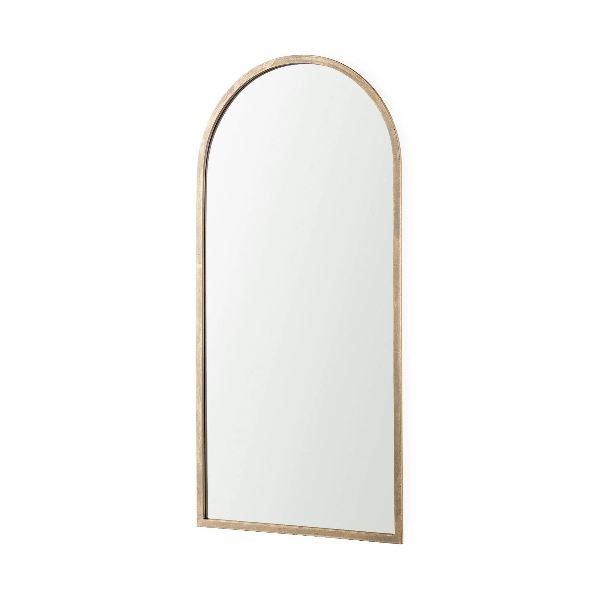 Giovanna 23.6L x 1.2W x 48.8H Gold Metal Frame Rounded Arch Vanity Mirror - Remutear