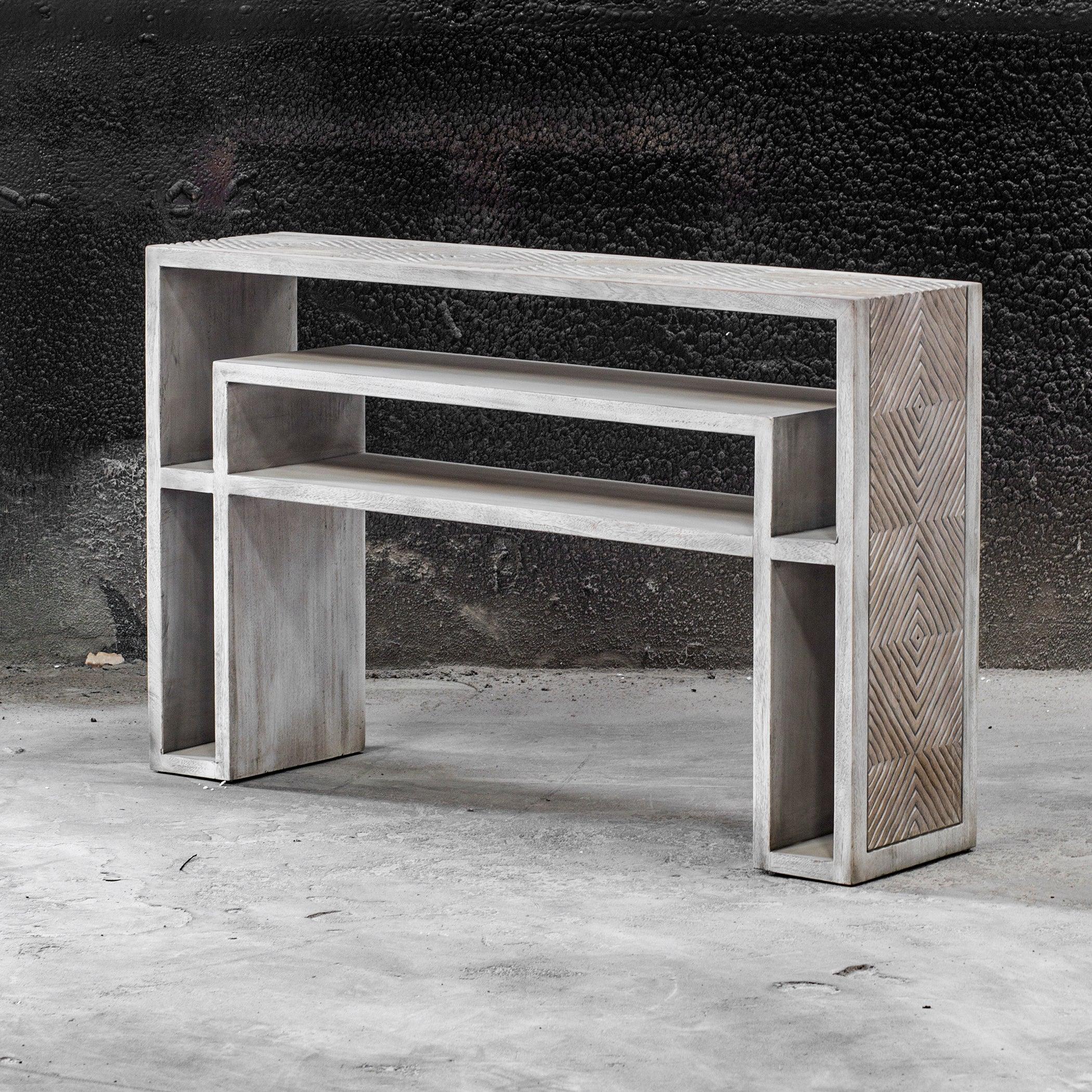GENARA BONE WHITE CARVED CONSOLE TABLE - Remutear