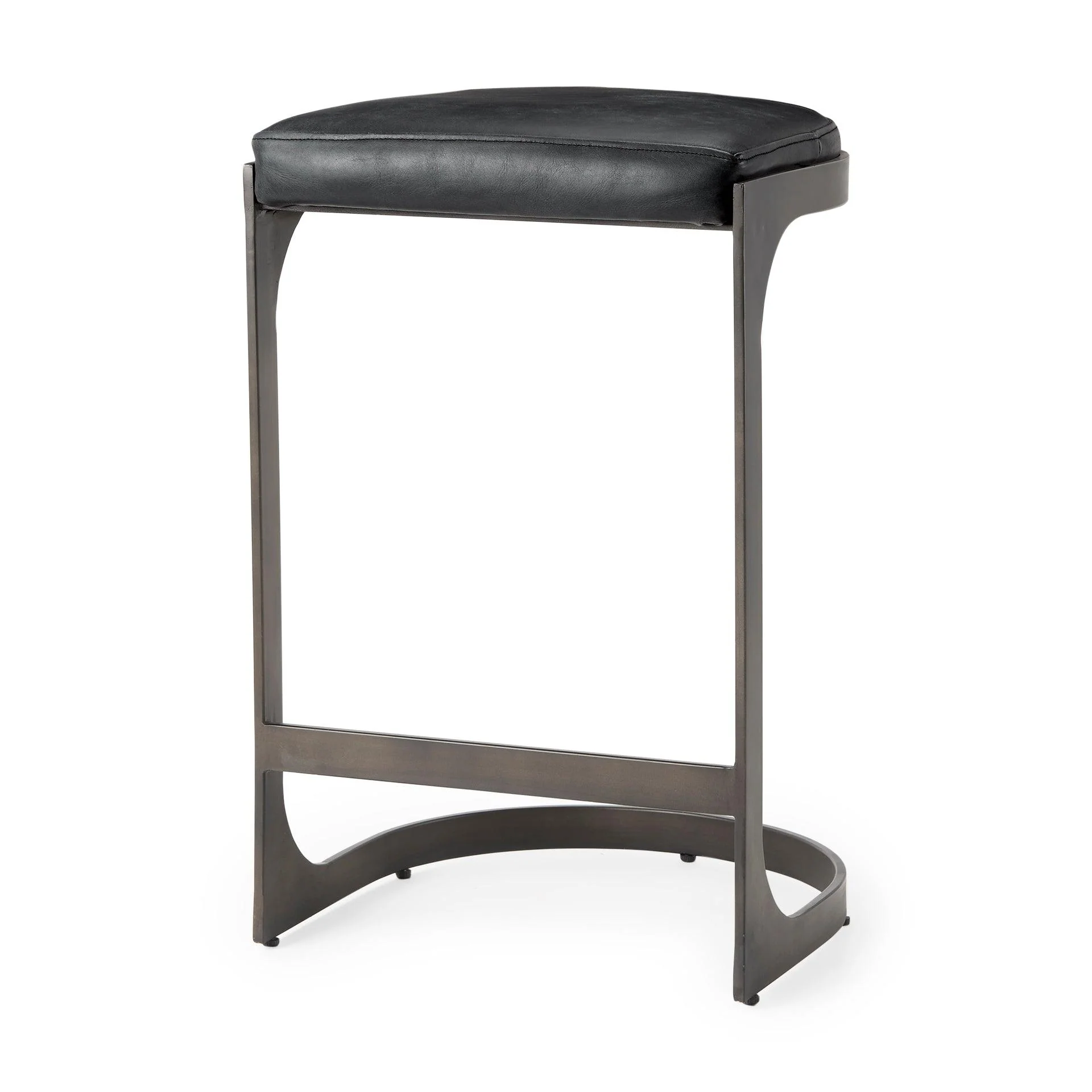 Tyson 17L x 18W x 28H Black Leather W/ Metal Frame Counter Stool - Remutear