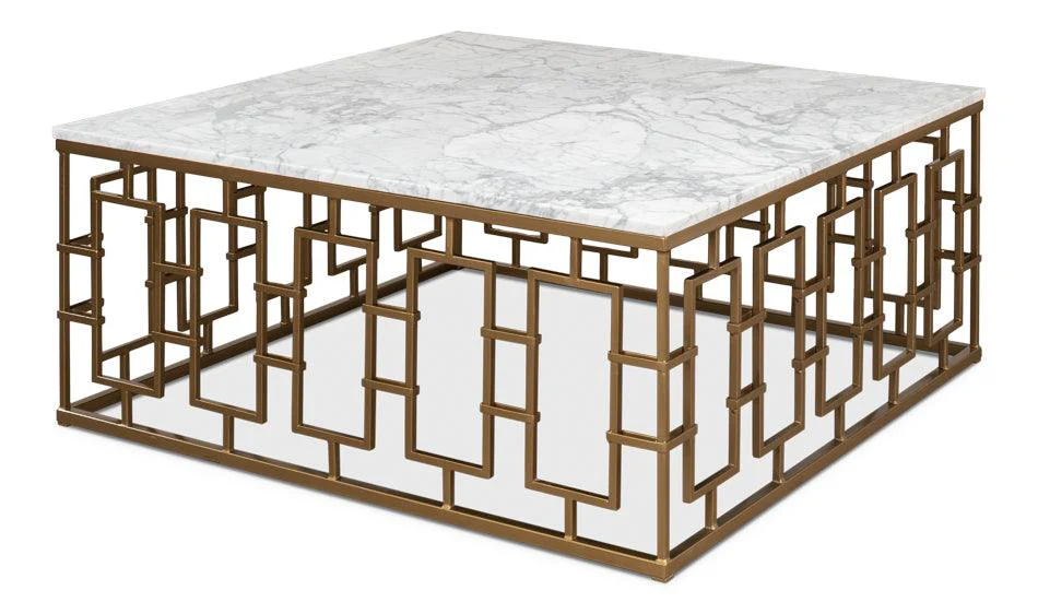 Brass Gate Cocktail Table W/ Wht Marble - Remutear