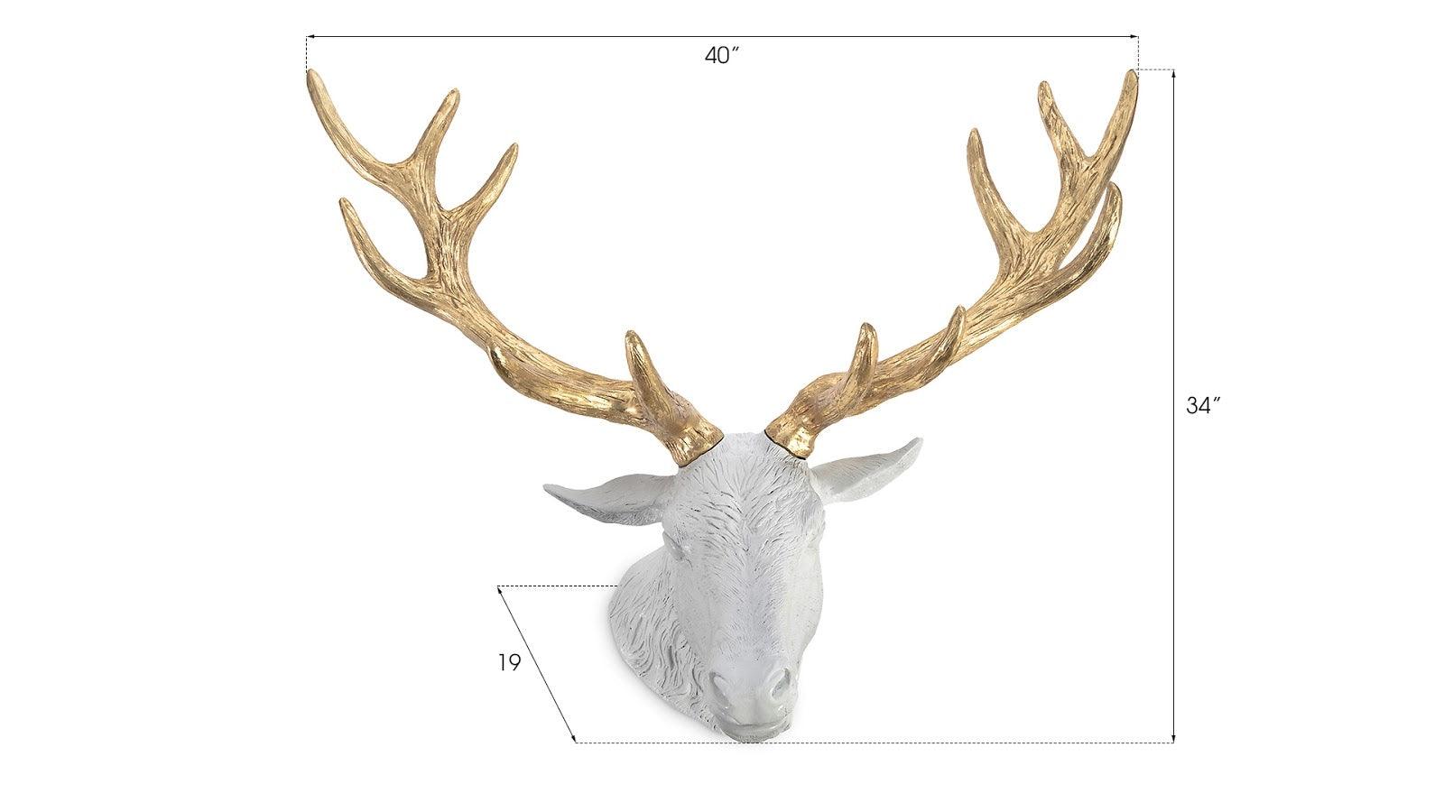 Stag Deer Head, White, Gold Leaf - Remutear