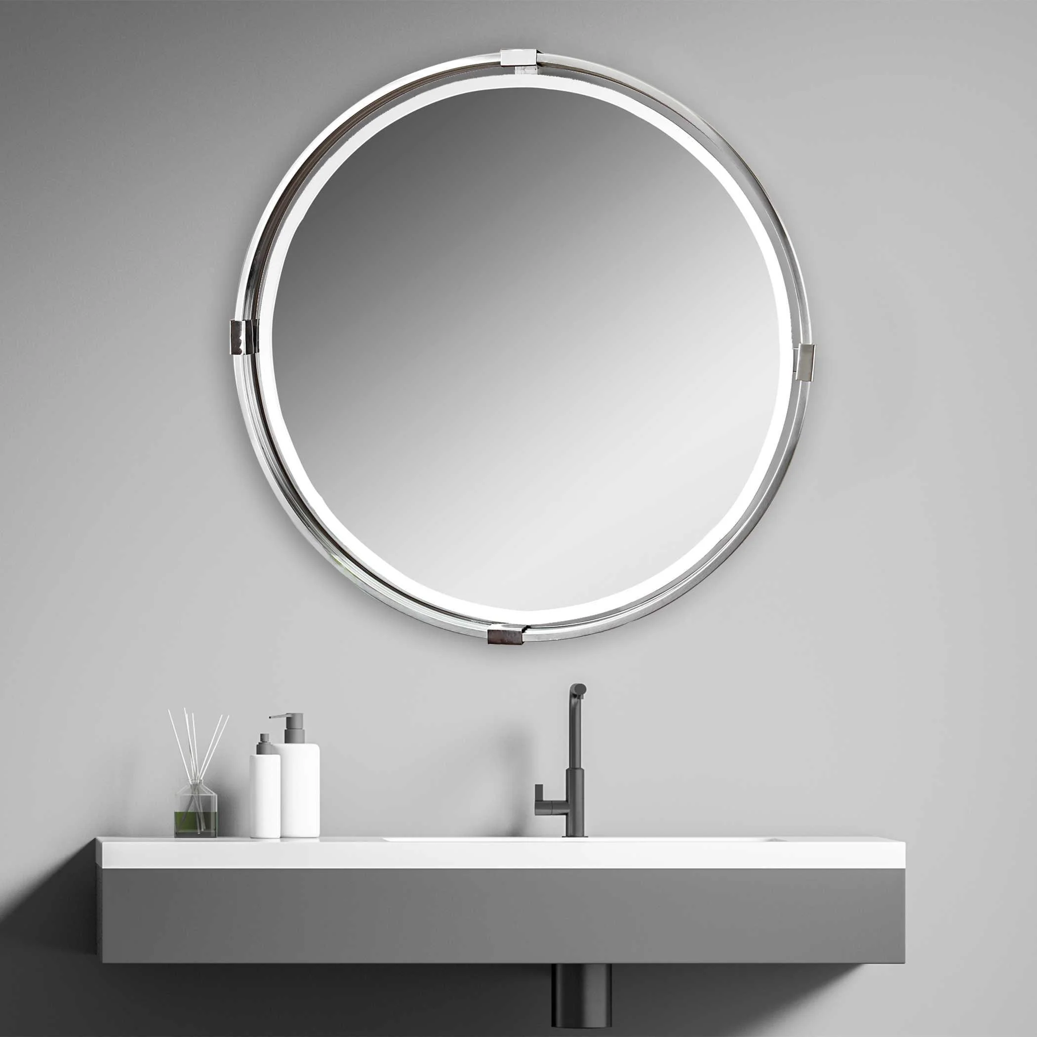 TAZLINA BRUSHED NICKEL ROUND MIRROR - Remutear