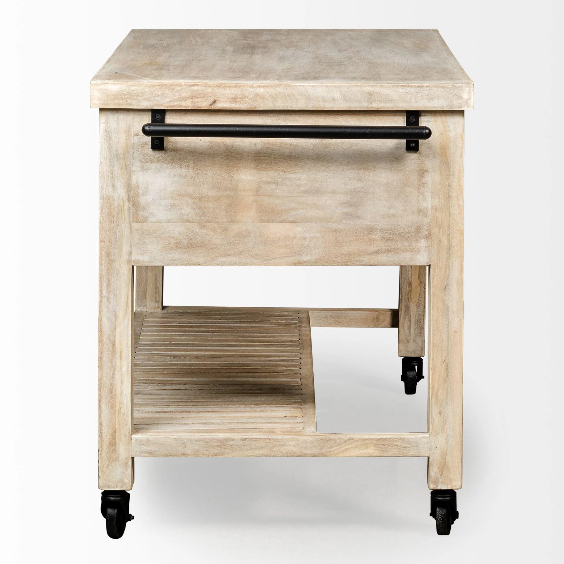 Columbia 62L x 28W x 36H I Light Brown Body w/ Black Iron Knobs Rolling Kitchen Island - Remutear