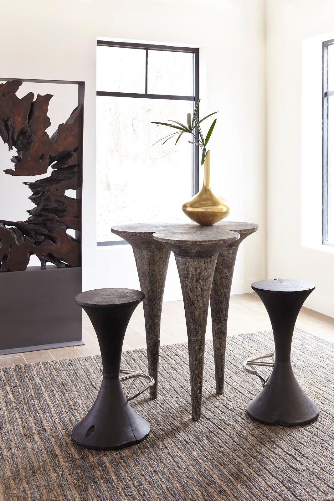 Marley Bar Table, Chamcha Wood, Gray Stone Finish - Remutear