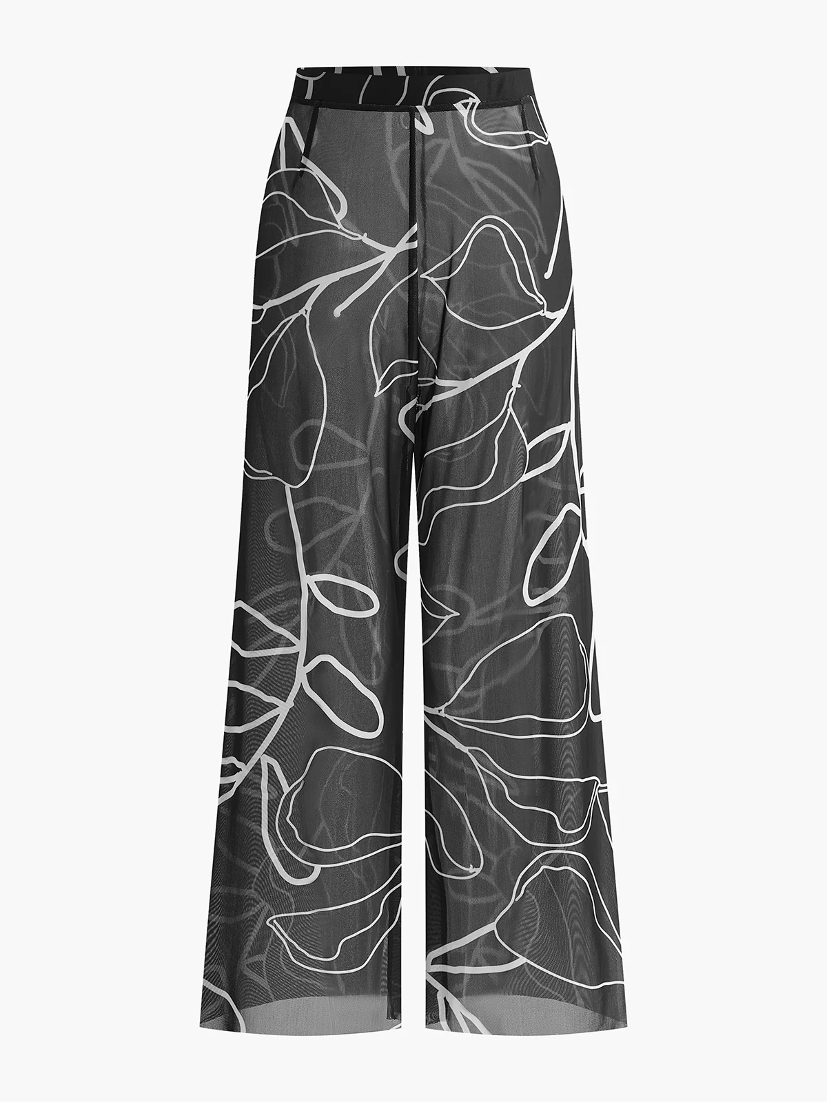 Sheer Printed Wide-Leg Cover-Up Pants - Remutear