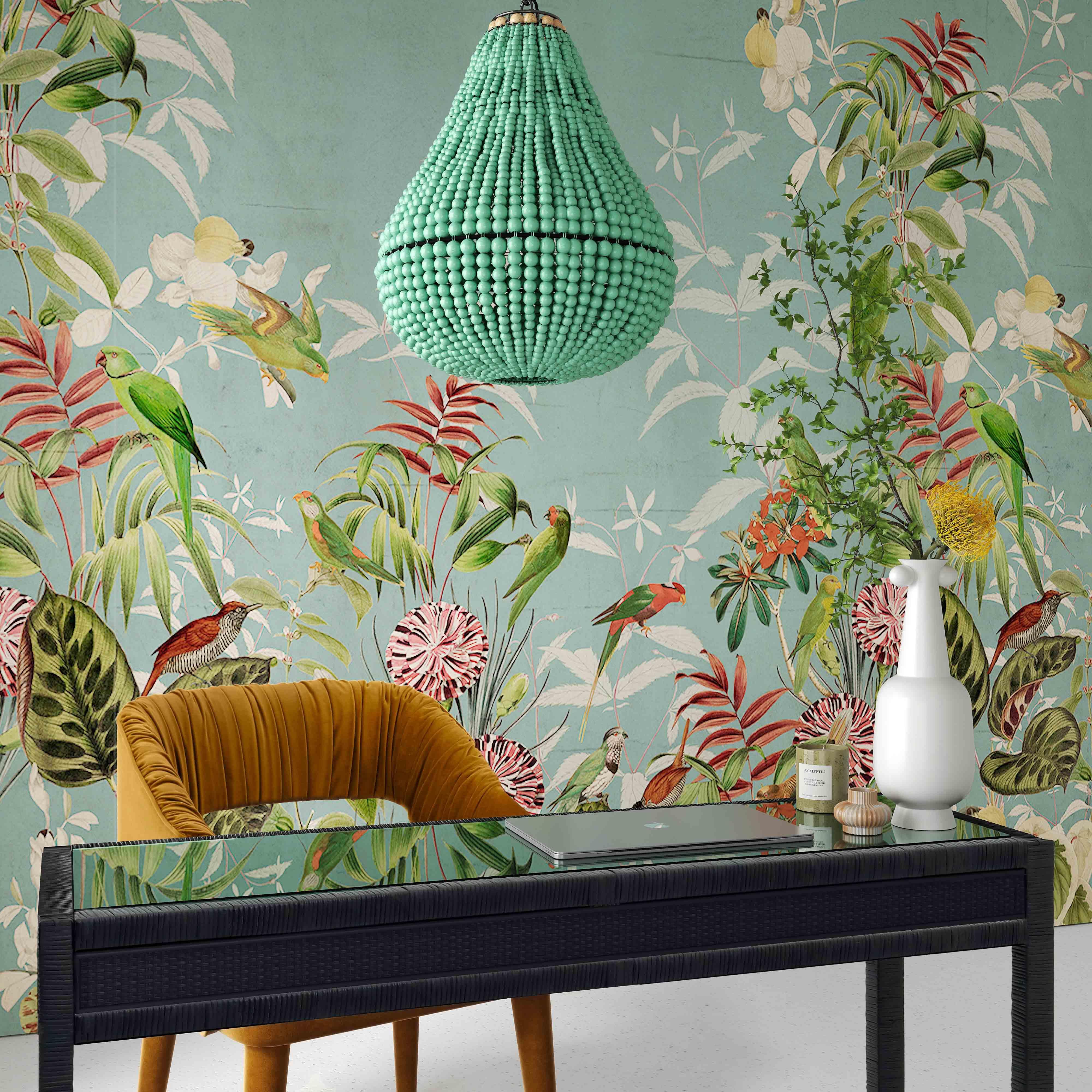 Palani Green Wooden Bead Chandelier - Remutear