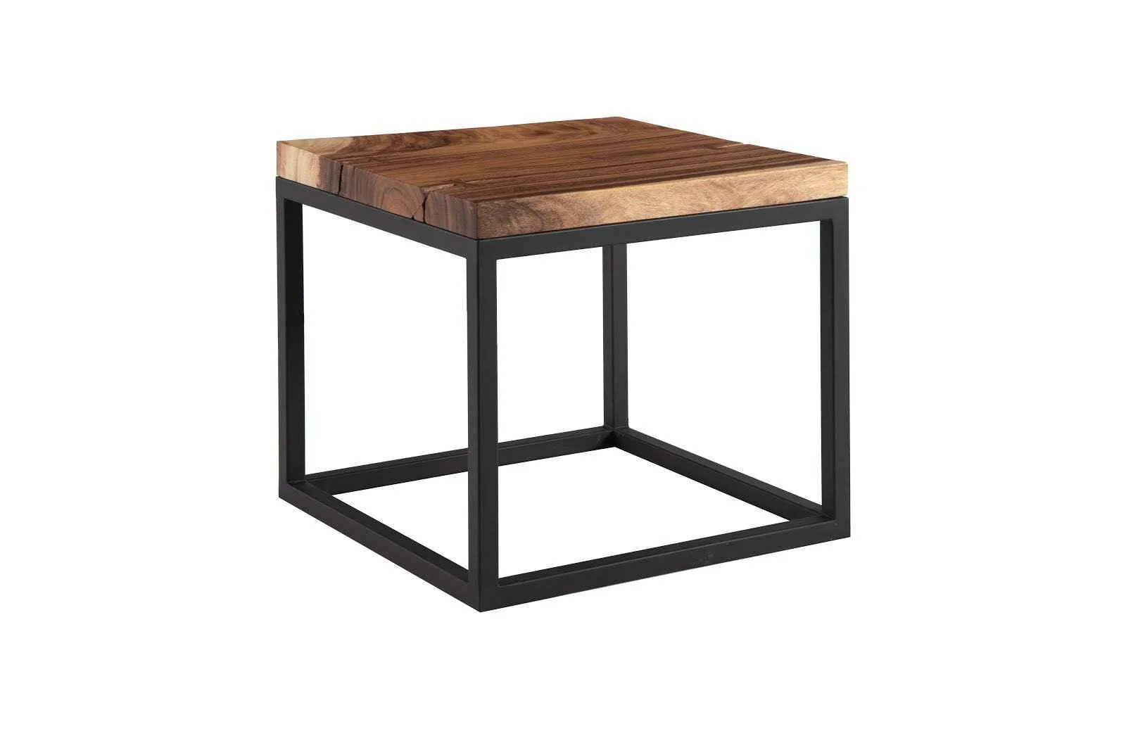 Martin Side Table, Chamcha Wood, Black Metal Base - Remutear