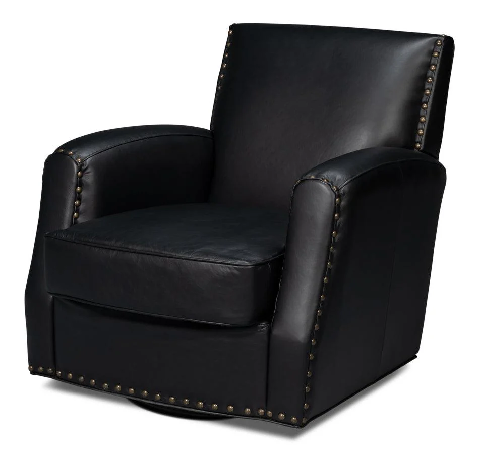 Taft Leather Swivel Chair - Onyx Black - Remutear