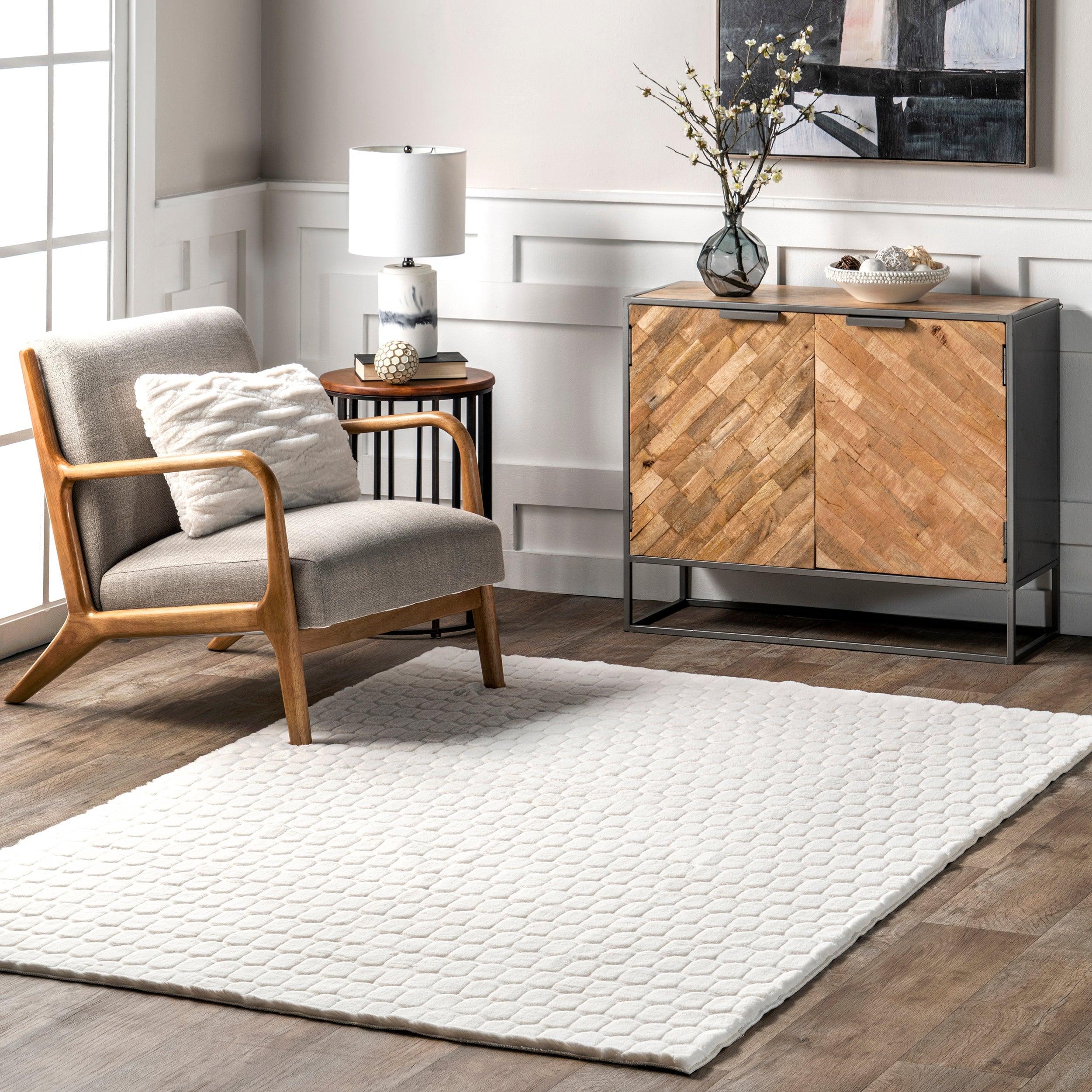 Nia Tile Faux Rabbit Machine Washable Area Rug - Remutear