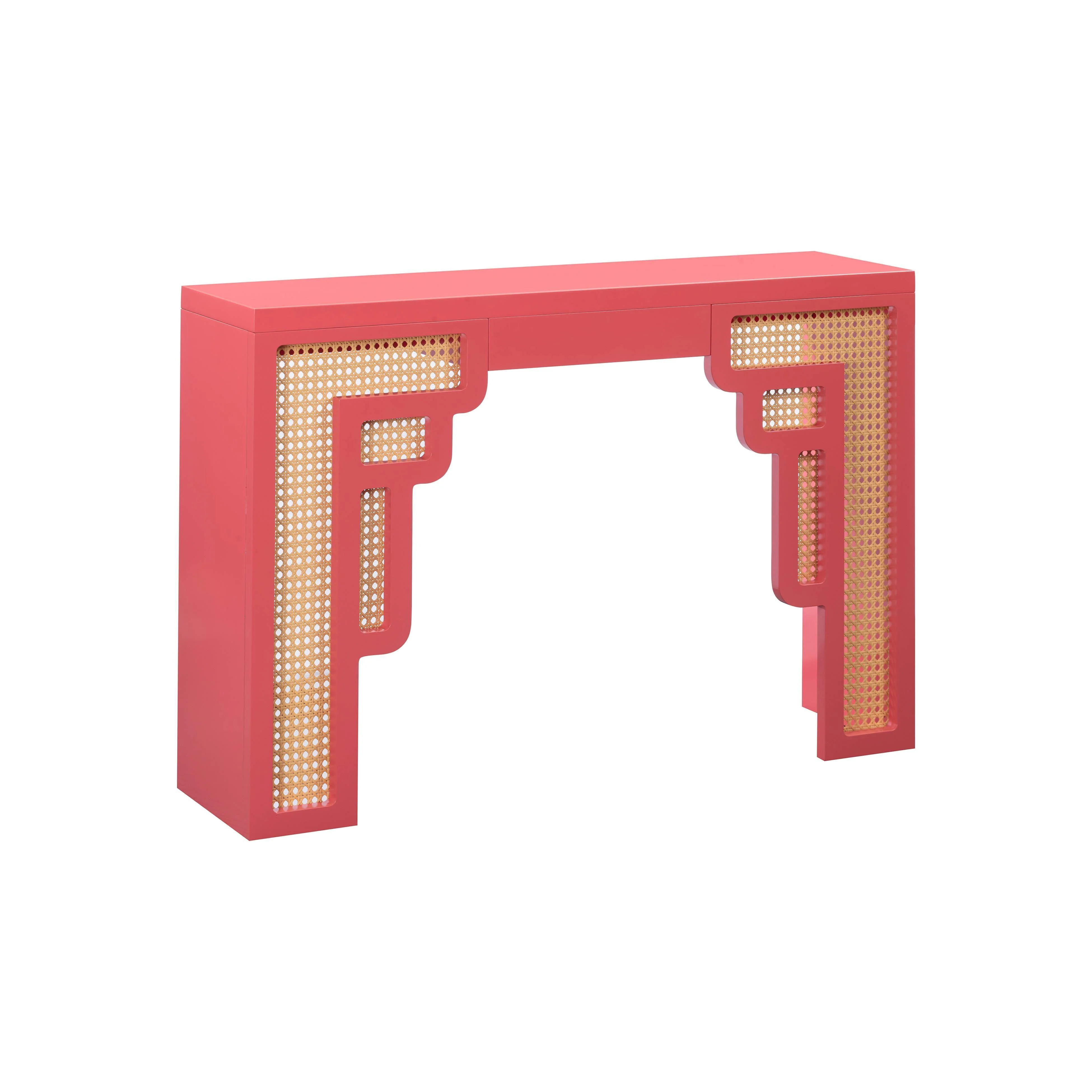 Suzie Coral Pink & Rattan Console Table - Remutear