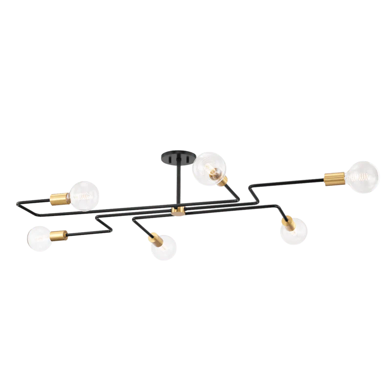 JENA 6 LIGHT SEMI FLUSH MOUNT AGED BRASS MEDIUM - Remutear
