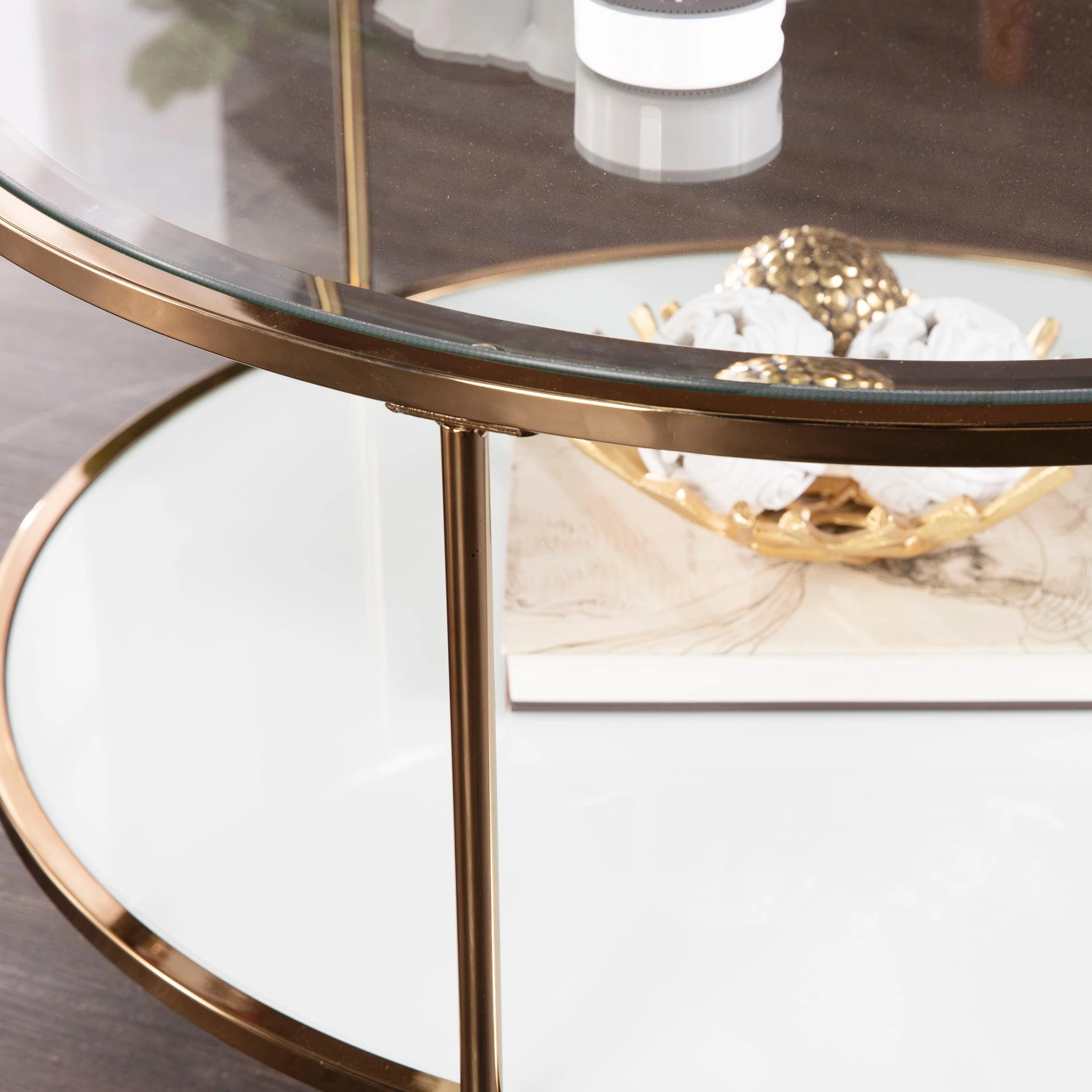 Risa Round Coffee Table w/ Storage - Gold - Remutear