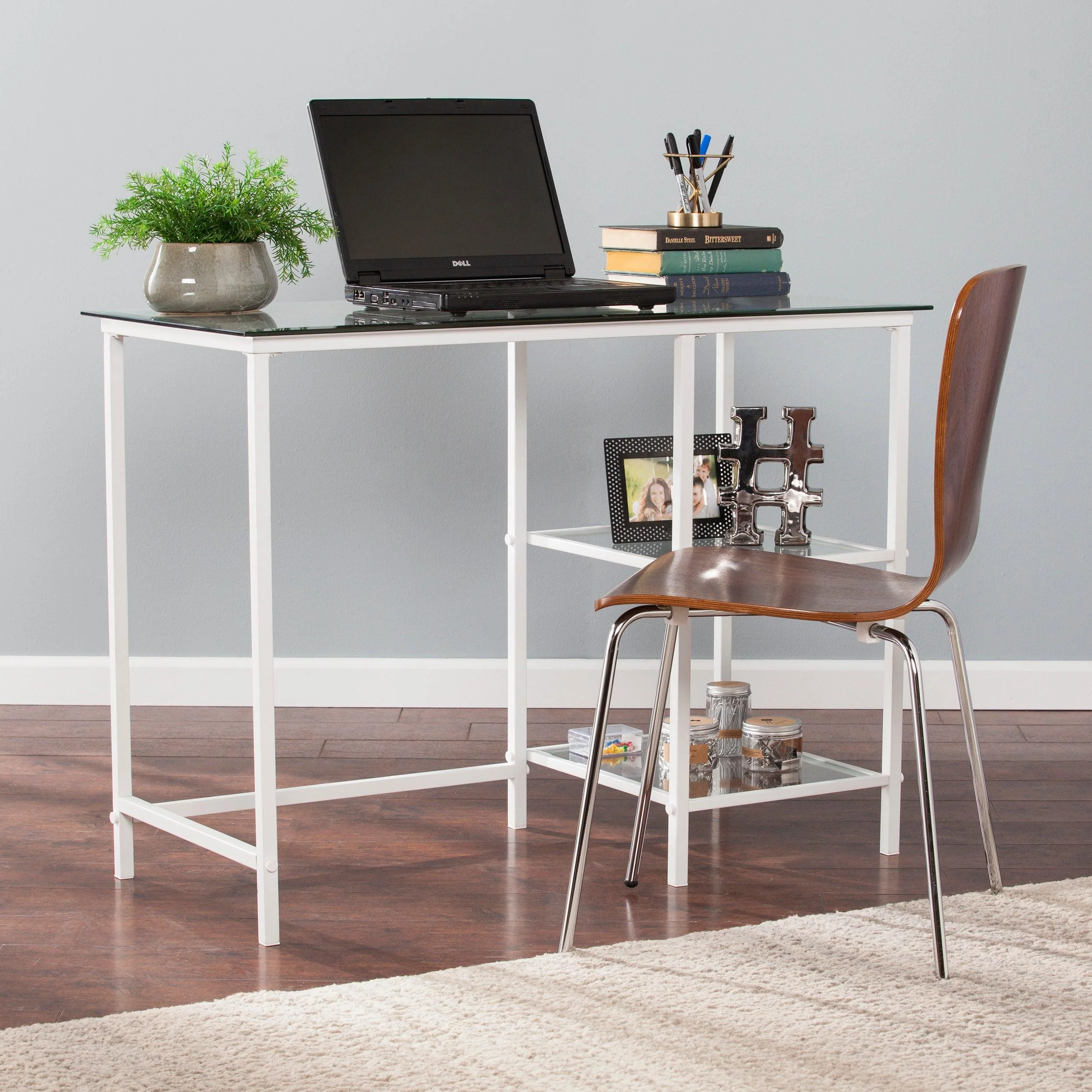Layton Metal/Glass Student Desk - White - Remutear