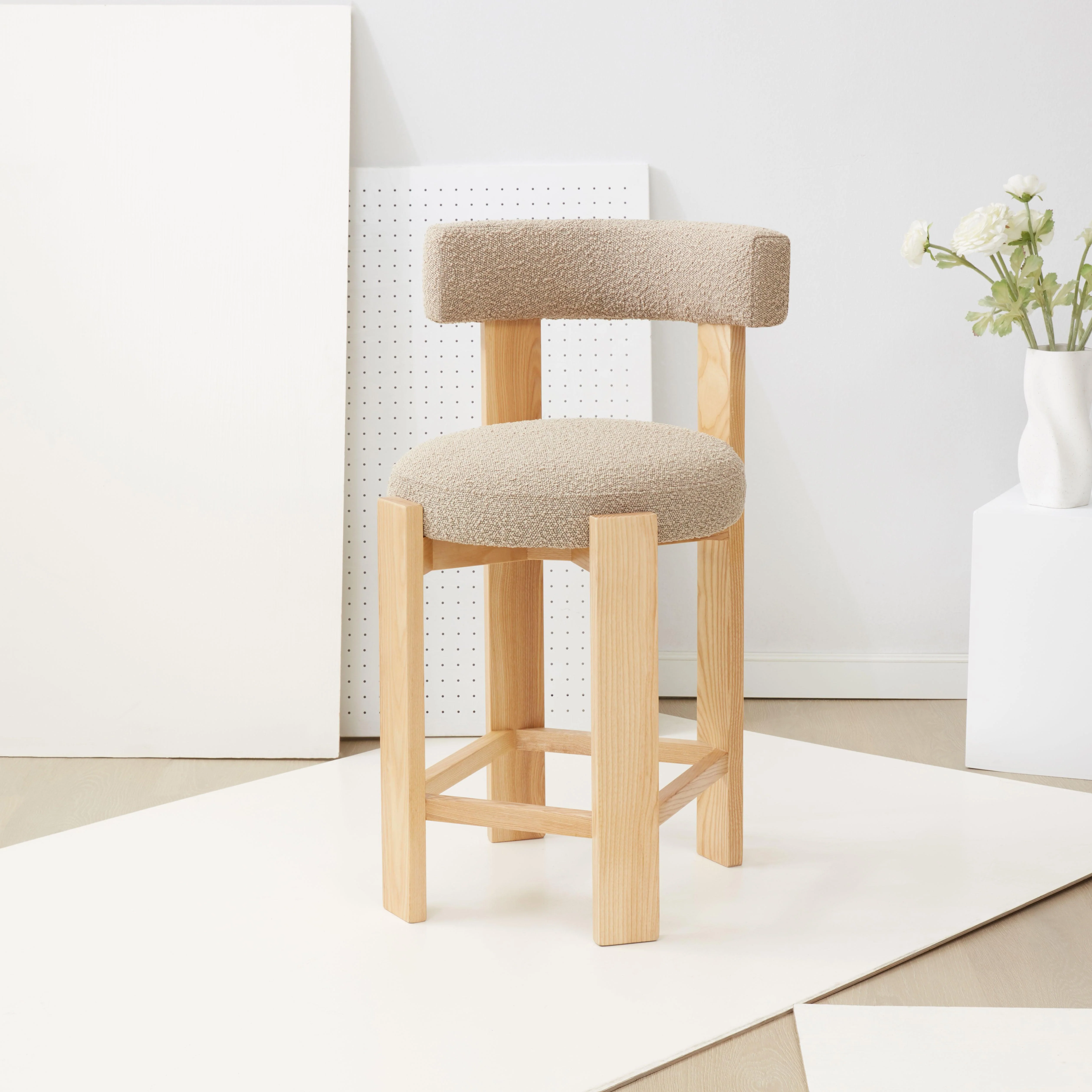 Saralisa Boucle And Wood Counter Stool - Remutear