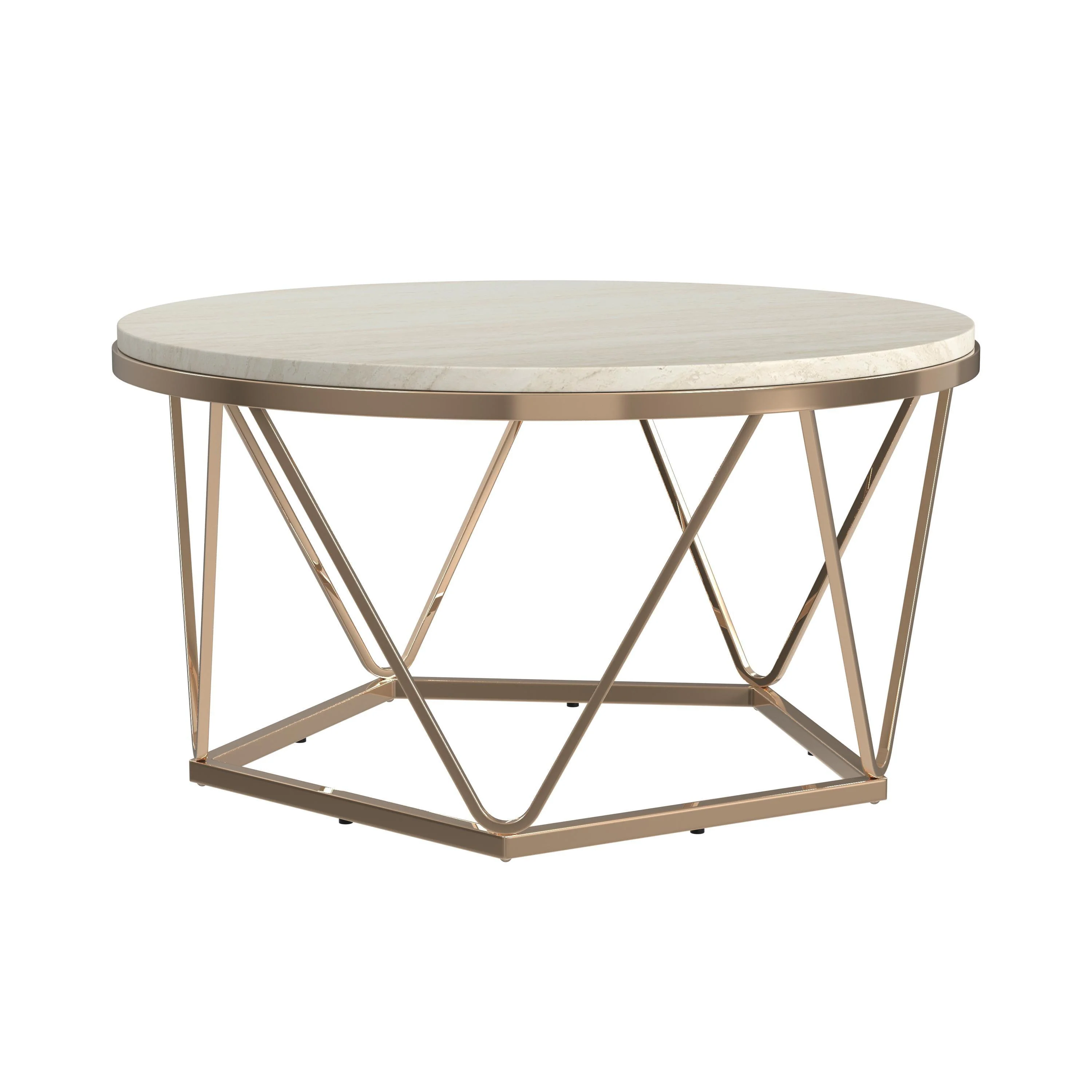 Luna Round Faux Stone Coffee Table - Champagne - Remutear