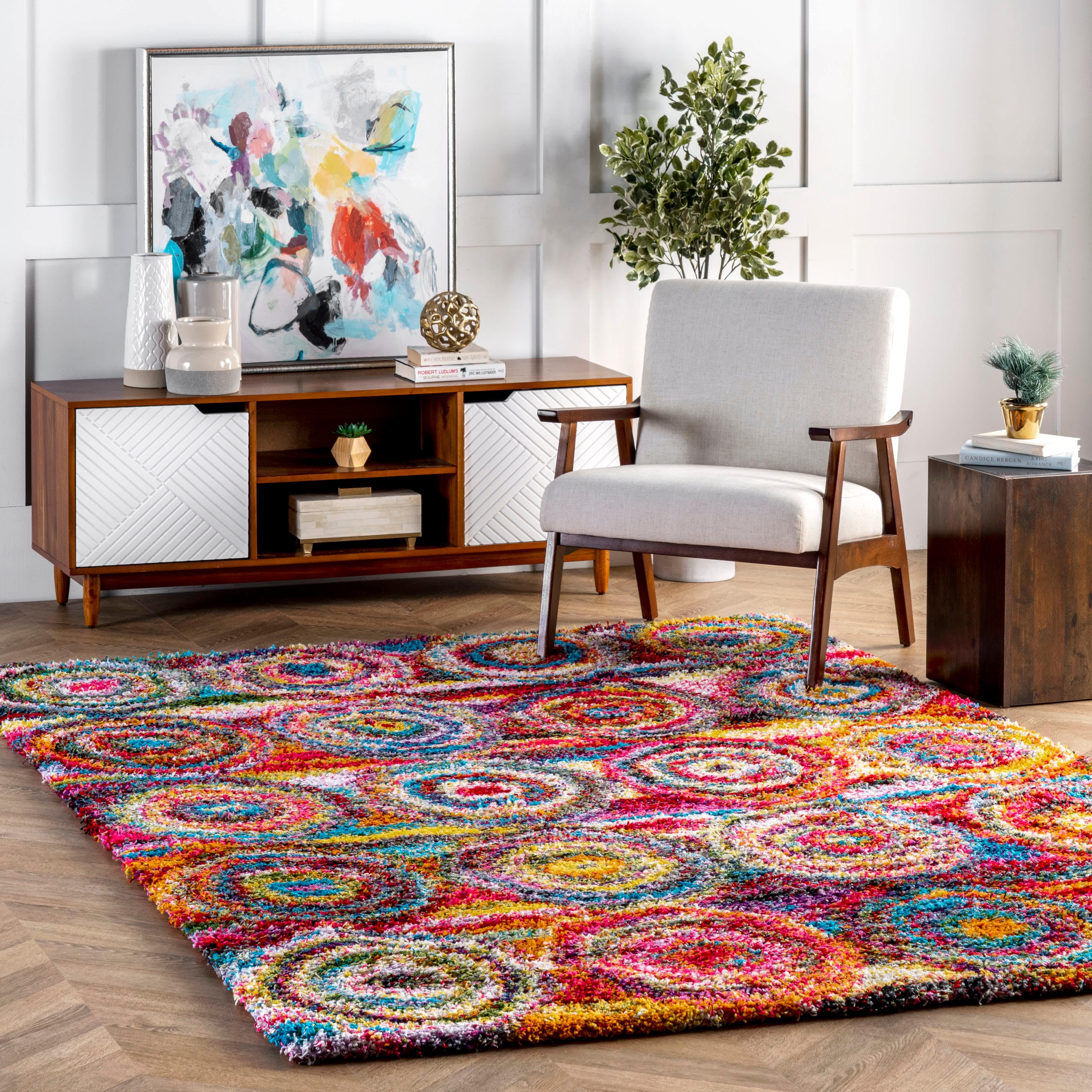 Kindra Circles Shaggy Area Rug - Remutear