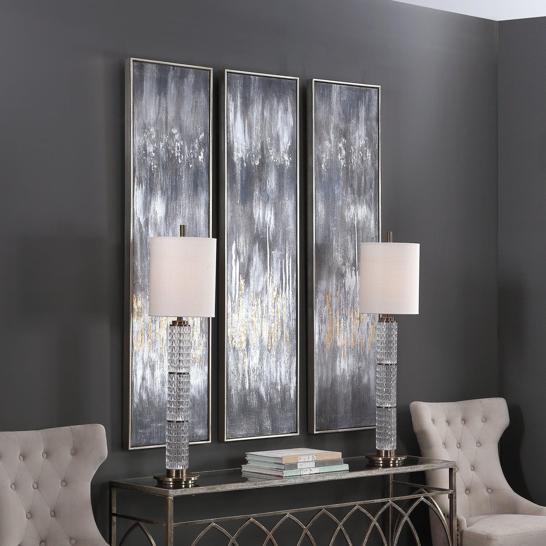 GRAY SHOWERS HAND PAINTED CANVASES, SET/3 - Remutear