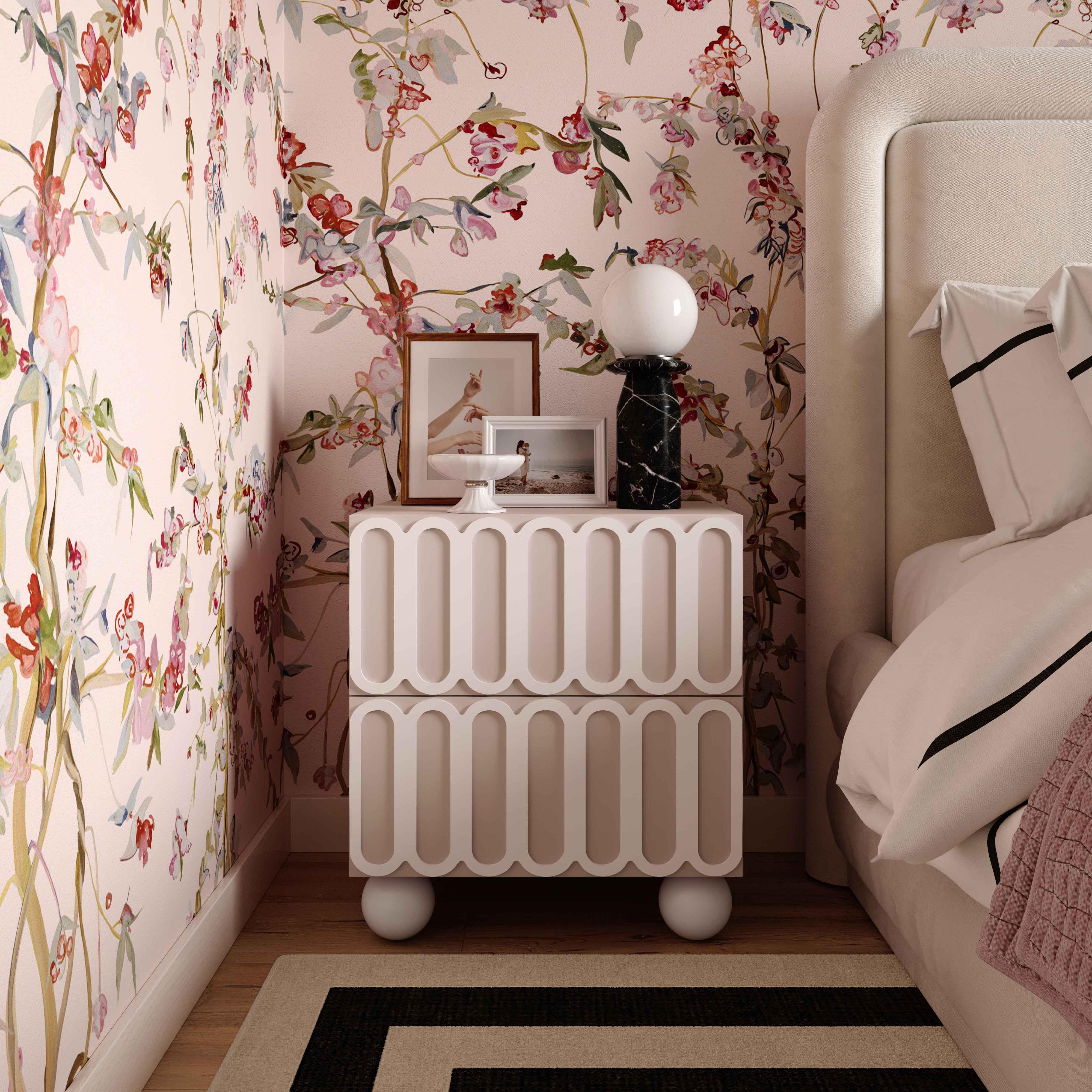 Tori Motif Taupe Nightstand - Remutear