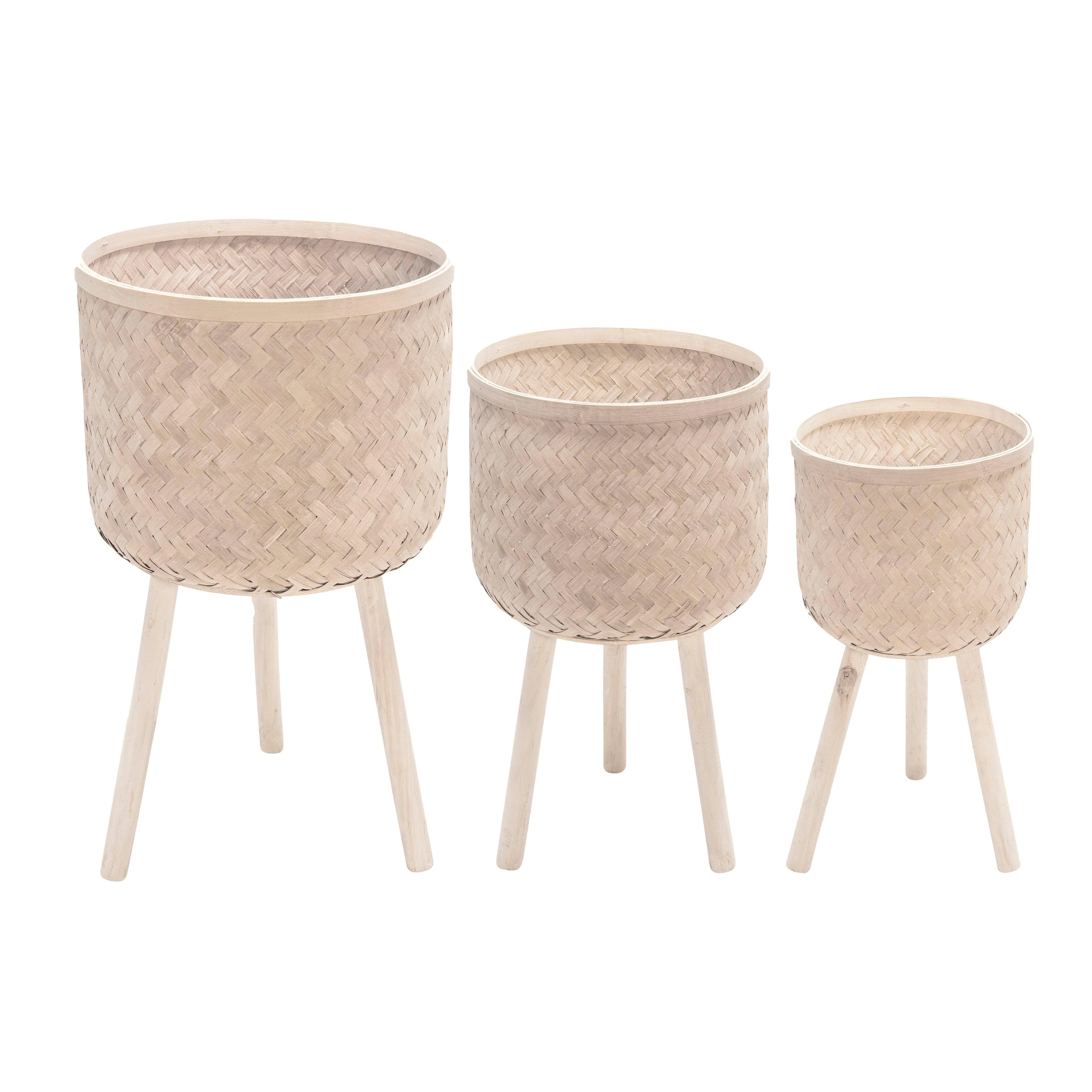 S/3 Bamboo Planters White Wash - Remutear
