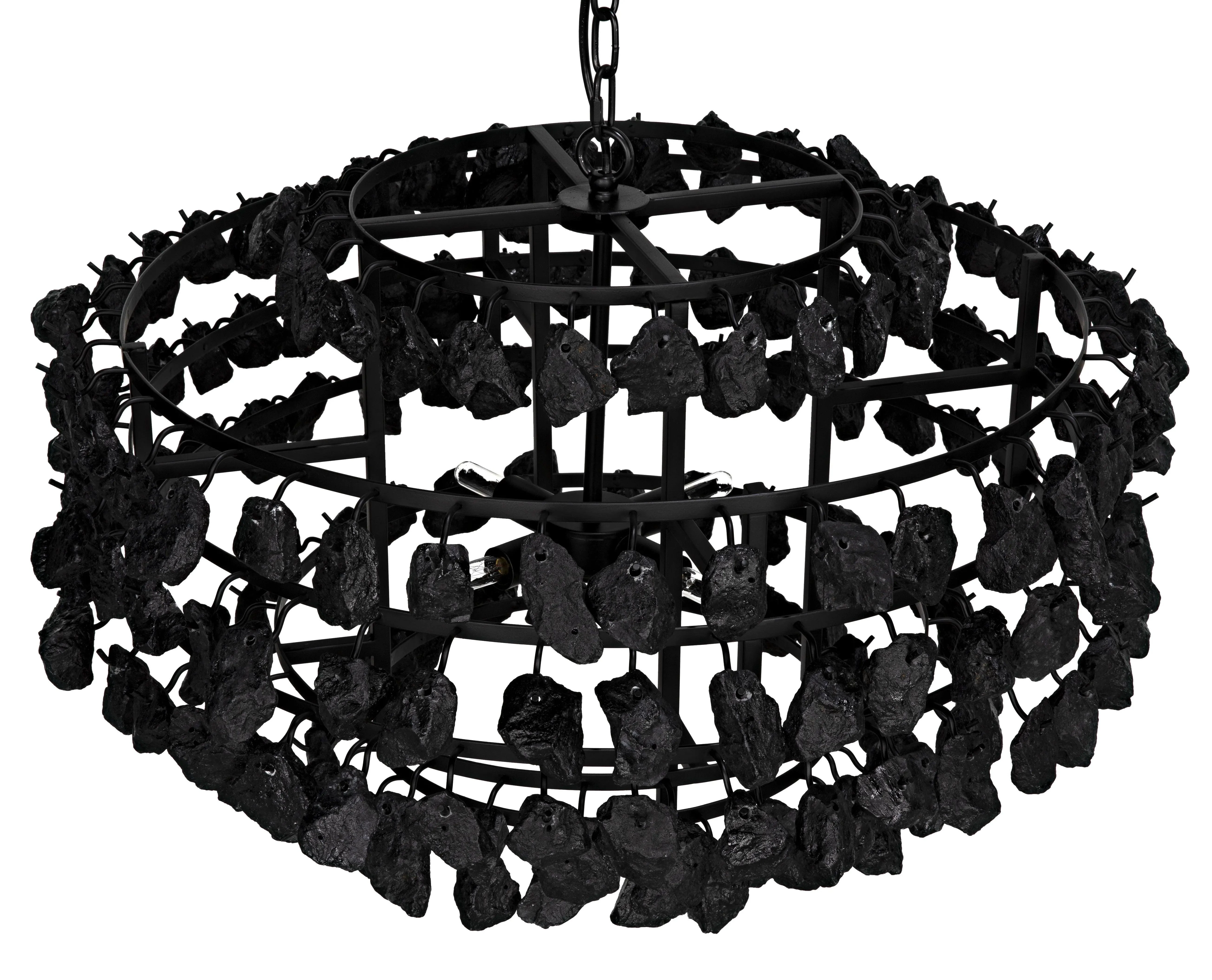 Vulcan Chandelier, Black Steel with Black Glass - Remutear
