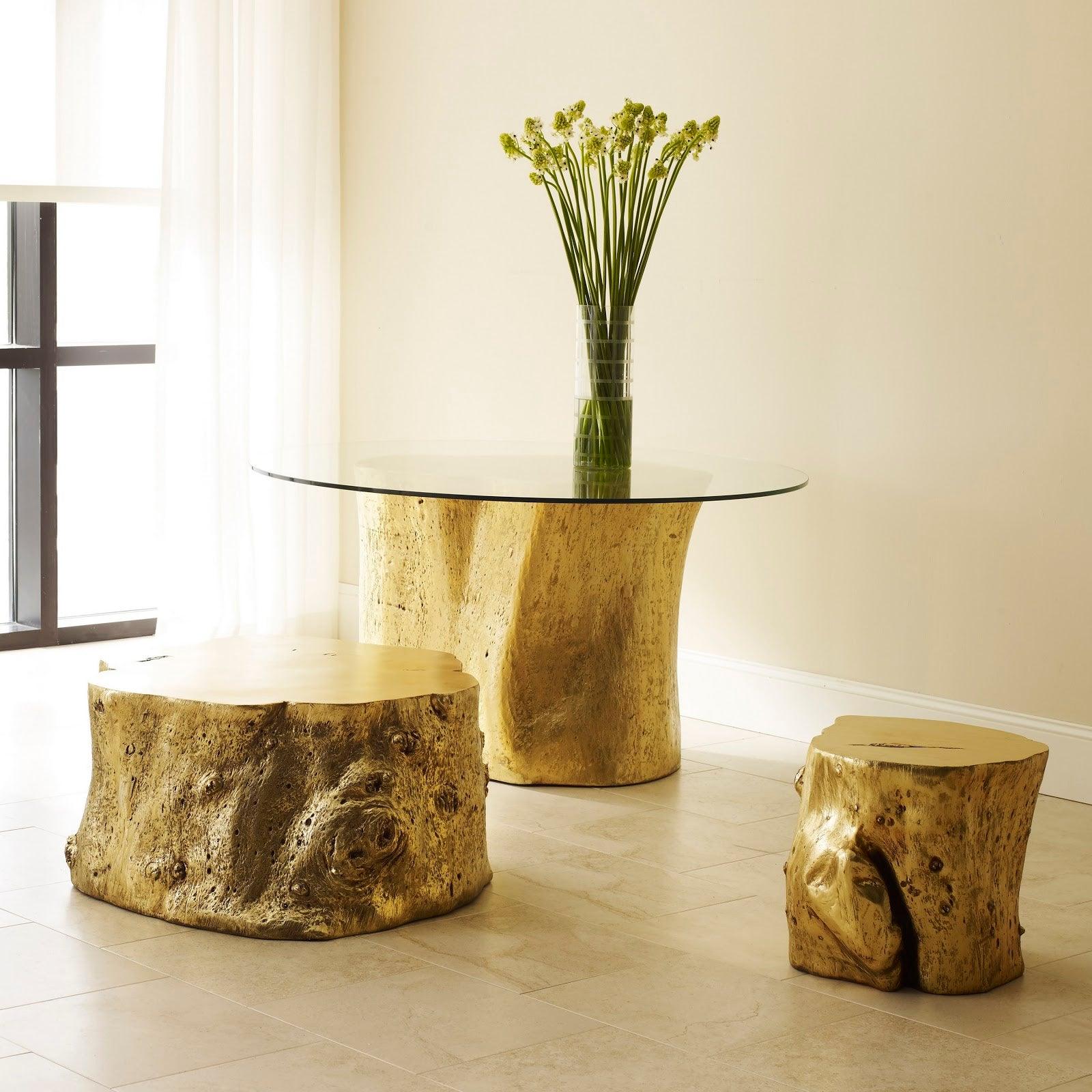 Log Stool, Gold Leaf, SM - Remutear