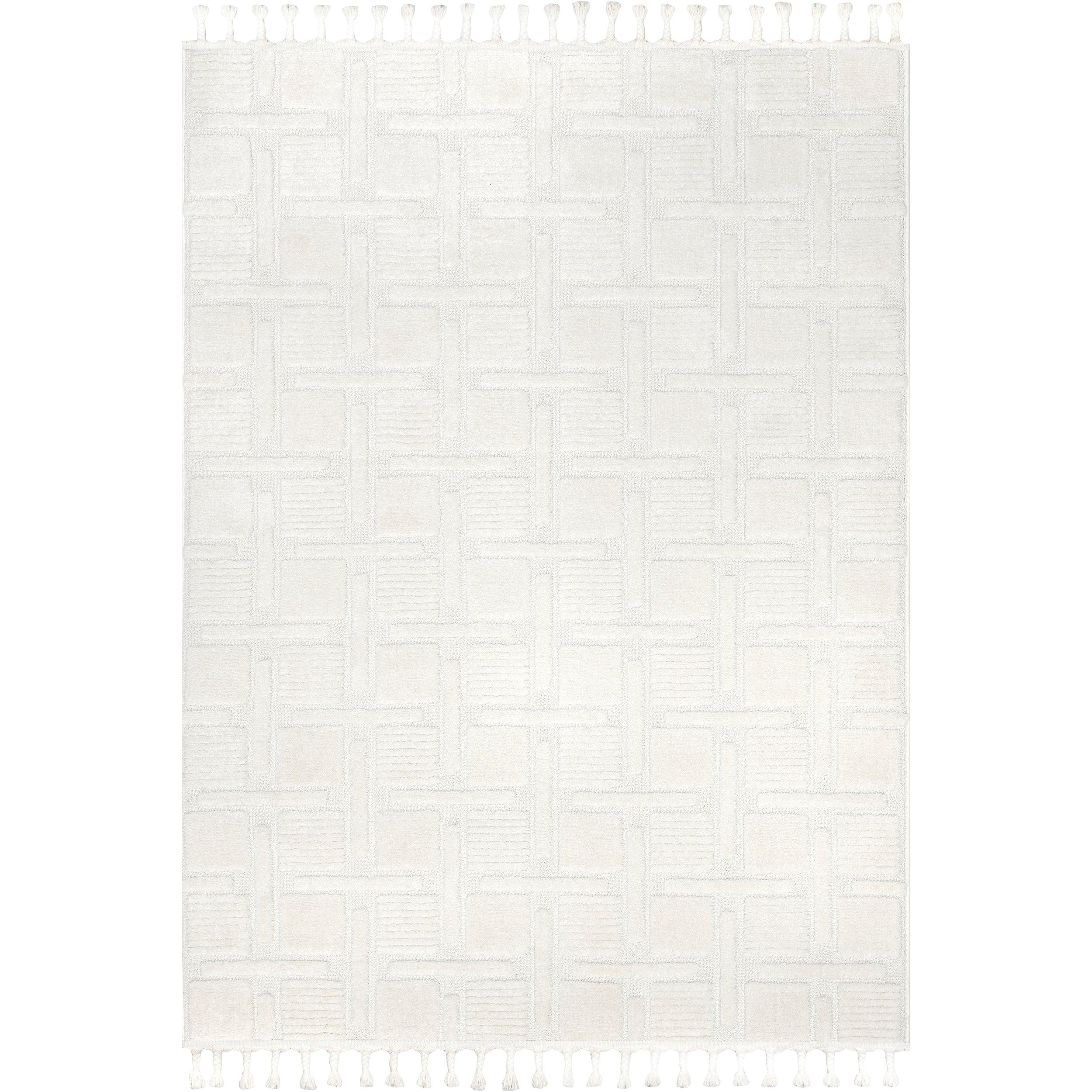 Alafia High-Low Geometric Tasseled Area Rug - Remutear