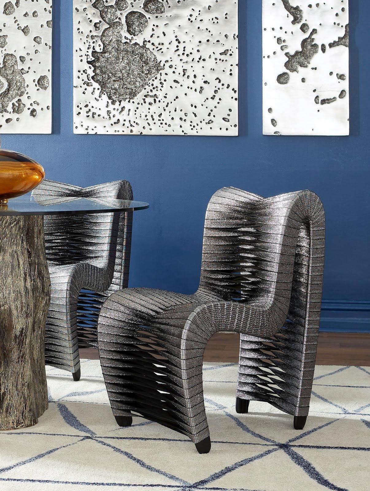 Seat Belt Dining Chair, Silver, Metallic - Remutear