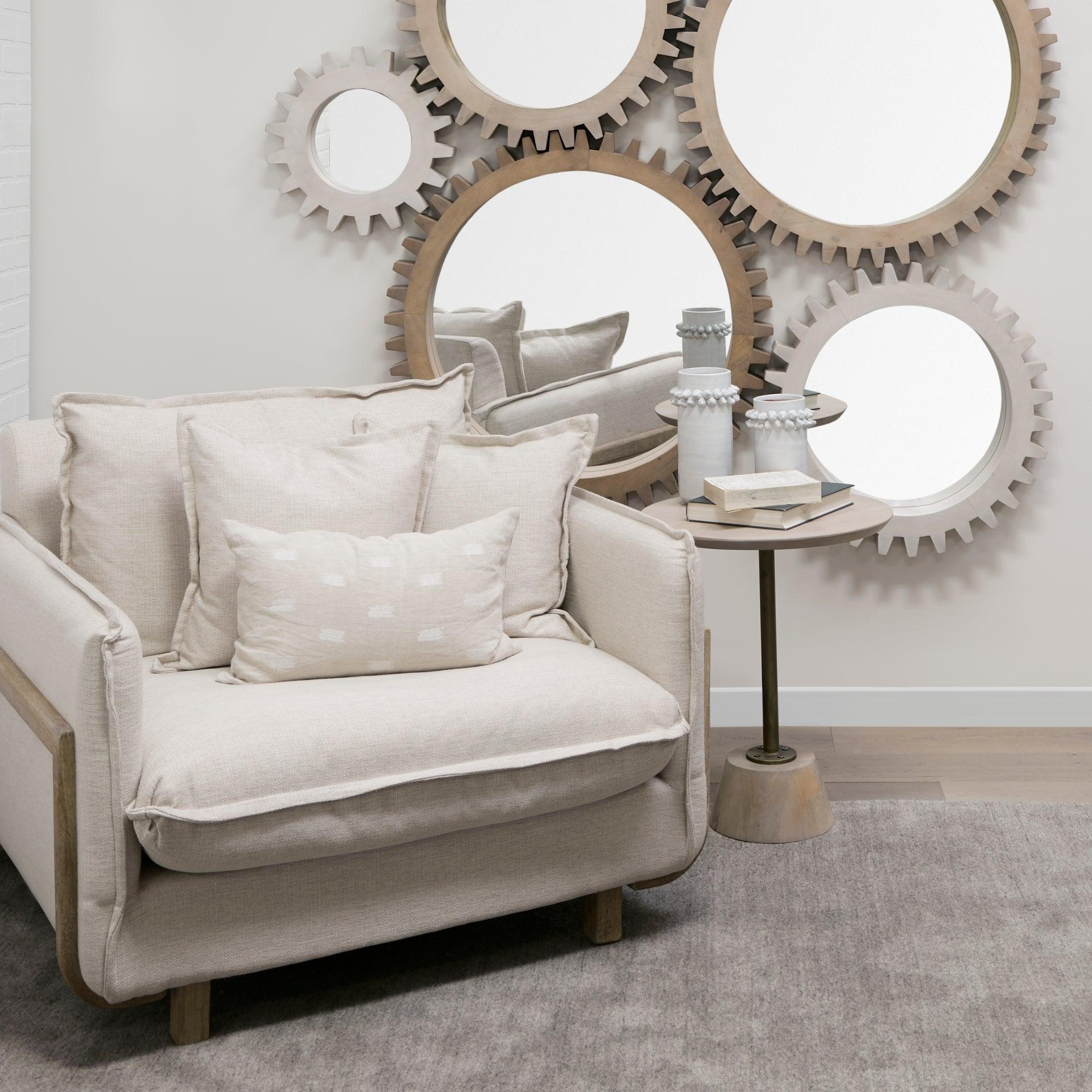 Roy II Beige Upholstered and Brown Wood Frame Arm Chair - Remutear